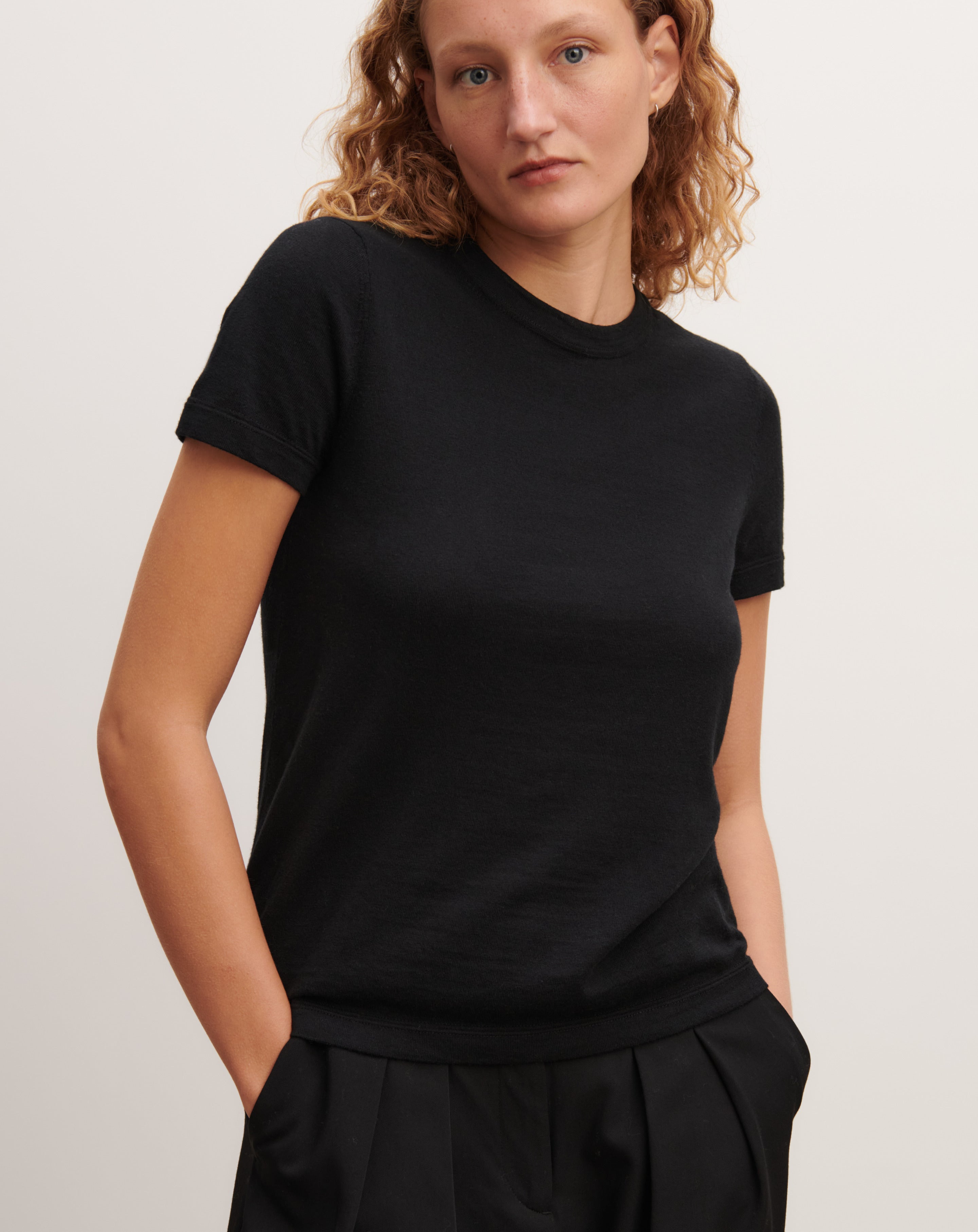 T-shirt ultrafin-NOIR-85% pima coton 15% cachemire