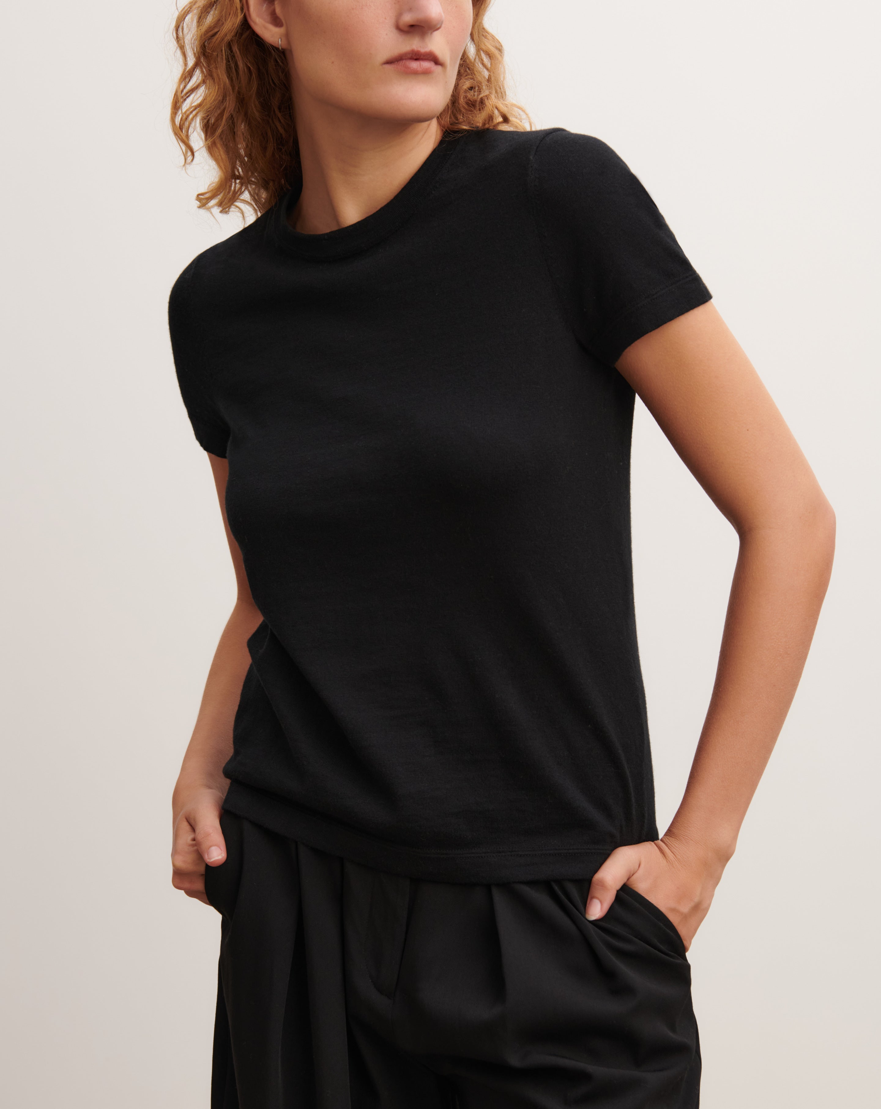 T-shirt ultrafin-NOIR-85% pima coton 15% cachemire