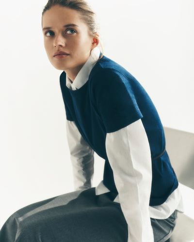 T-shirt ultrafin-MARINE-85% pima coton 15% cachemire