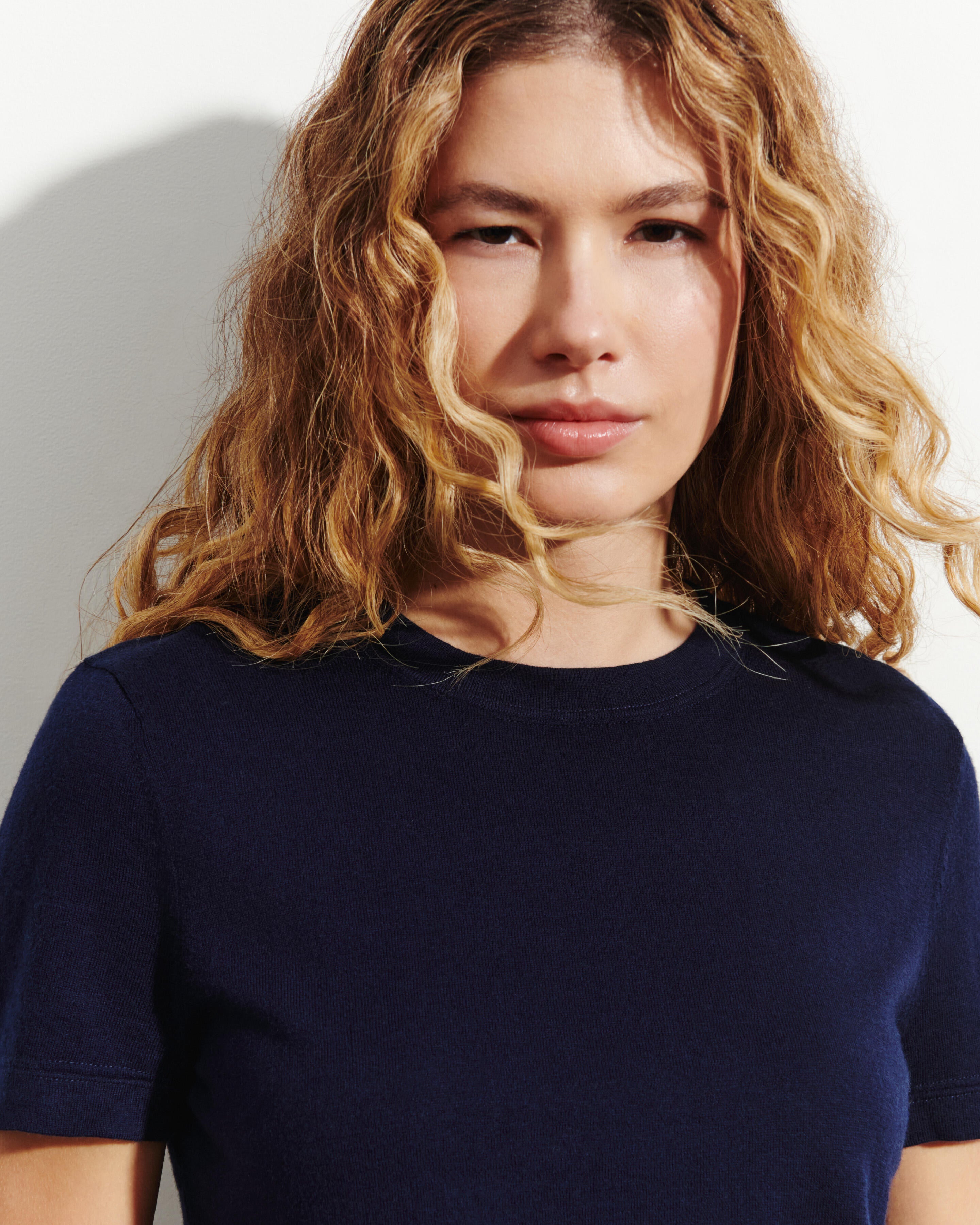 T-shirt ultrafin-MARINE-85% pima coton 15% cachemire