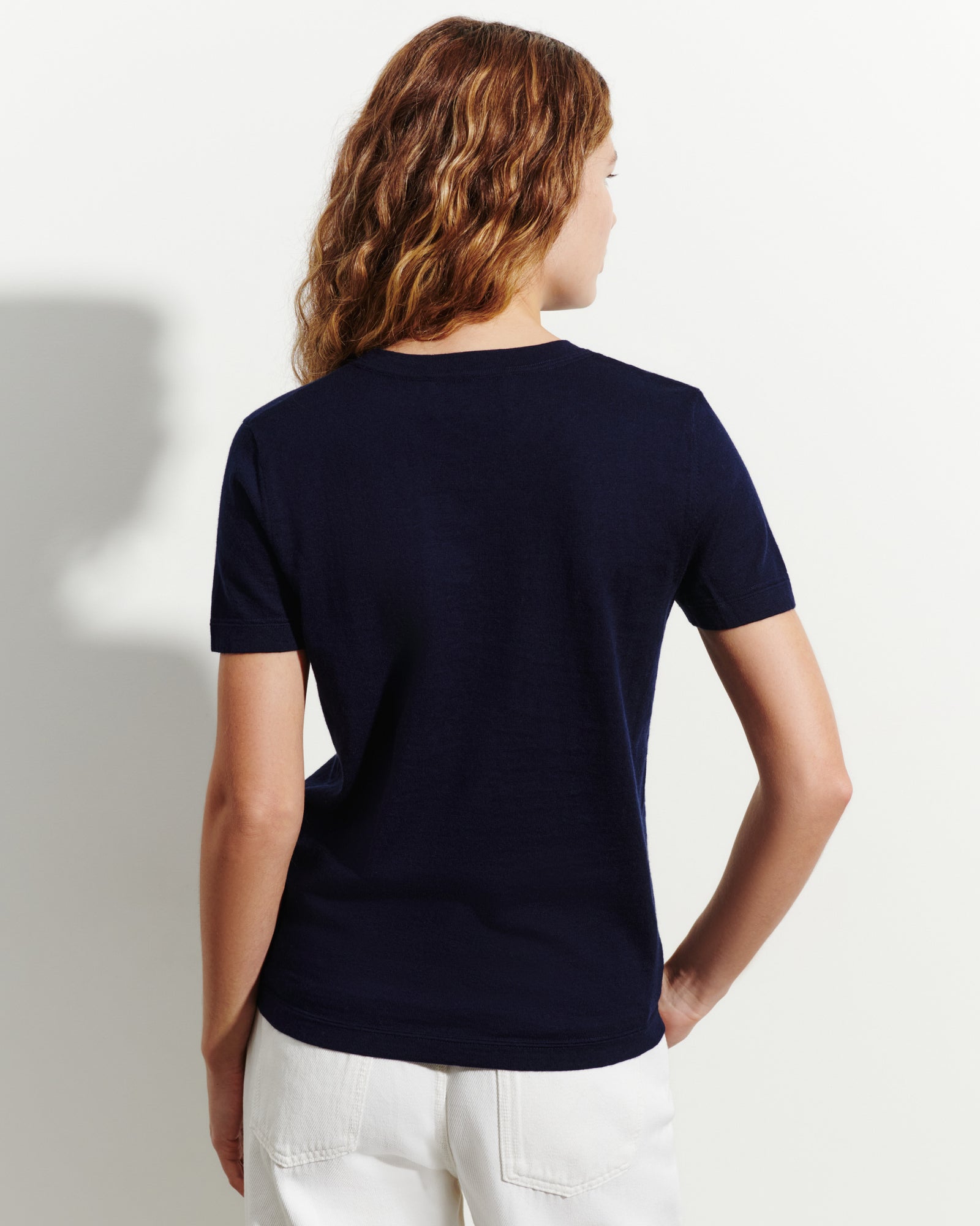 T-shirt ultrafin-MARINE-85% pima coton 15% cachemire