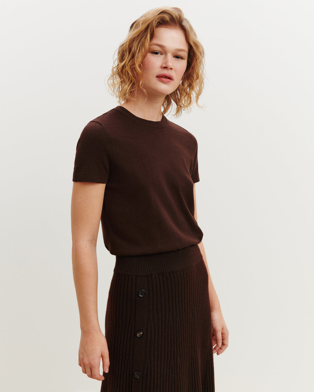 T-shirt Frida-CHOCOLAT-85% pima coton 15% cachemire