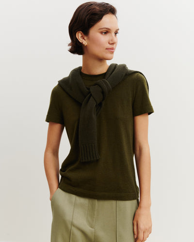 T-shirt ultrafin-OLIVE-85% pima coton 15% cachemire