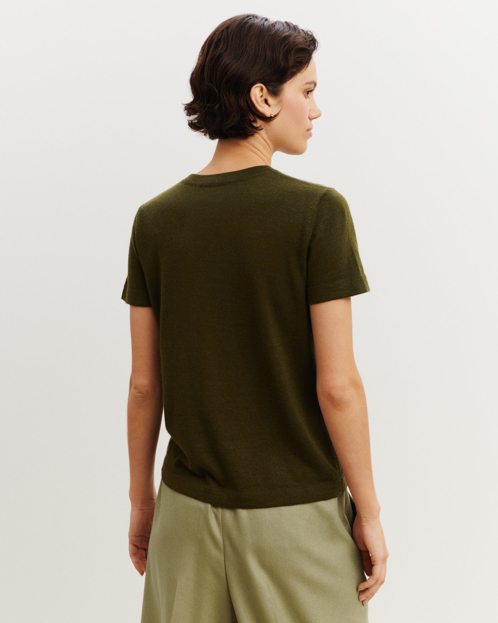 T-shirt ultrafin-OLIVE-85% pima coton 15% cachemire