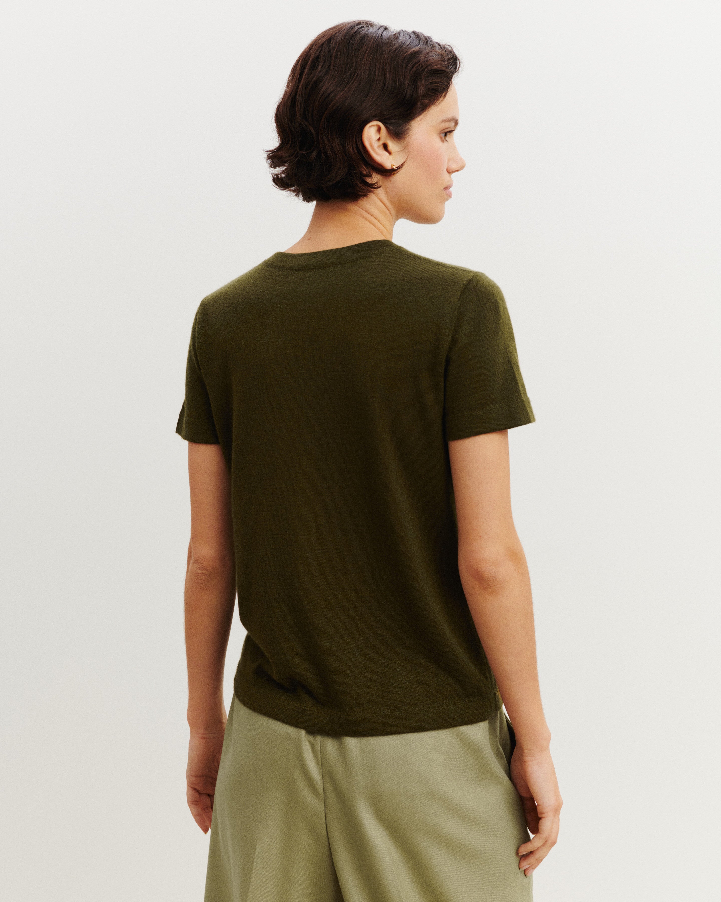 T-shirt ultrafin-OLIVE-85% pima coton 15% cachemire