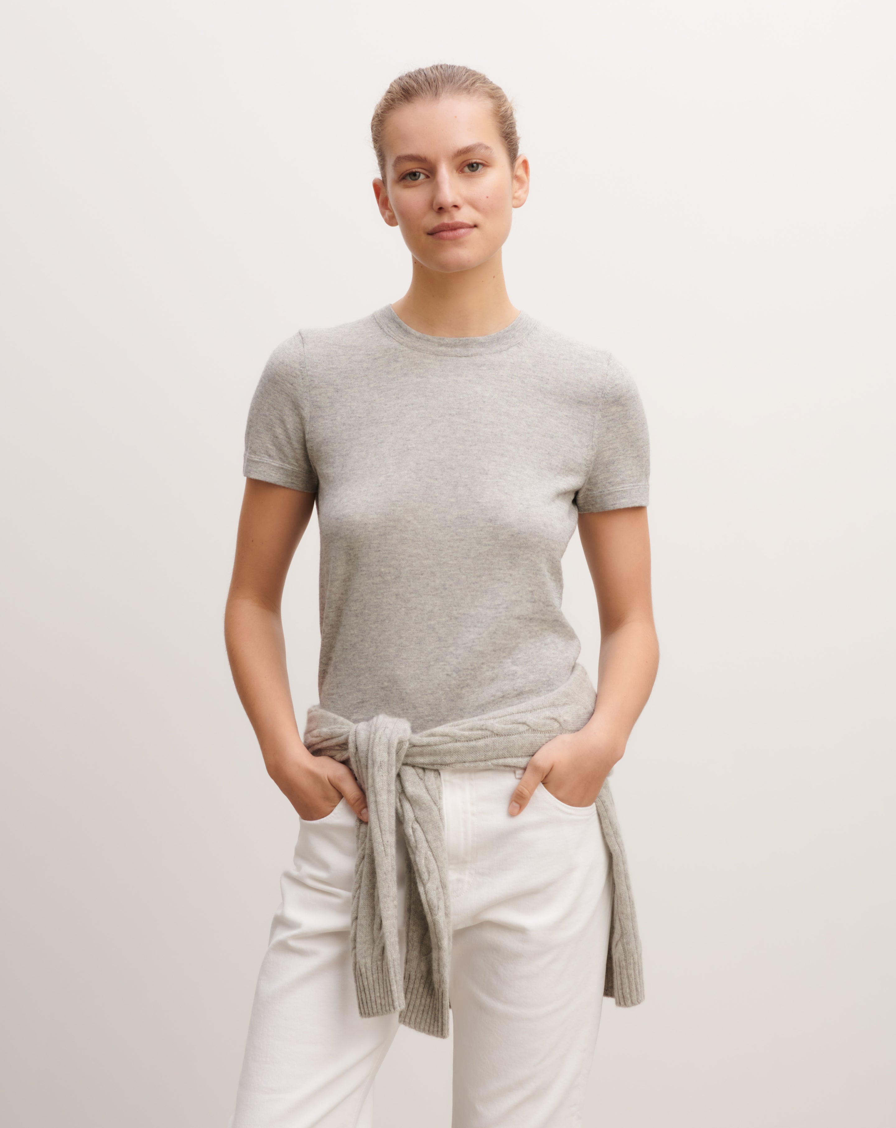 T-shirt ultrafin-GRIS ARGENTE-85% pima coton 15% cachemire