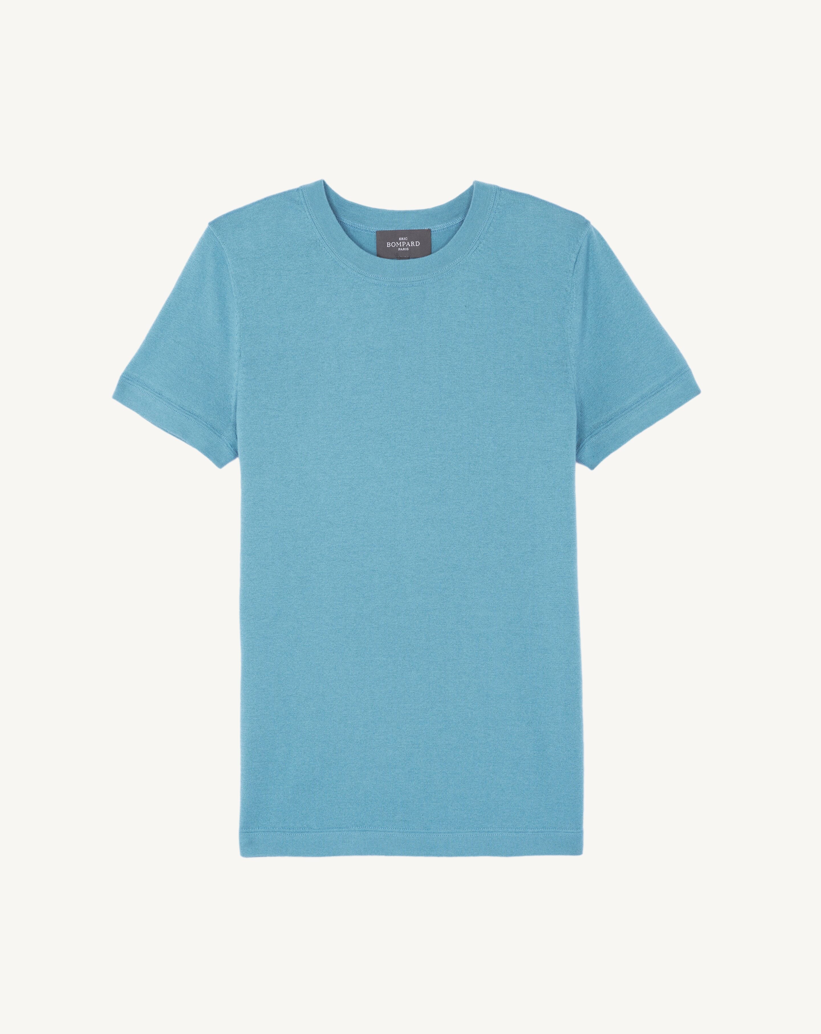 T-shirt ultrafin-BLEU HERON-85% pima coton 15% cachemire