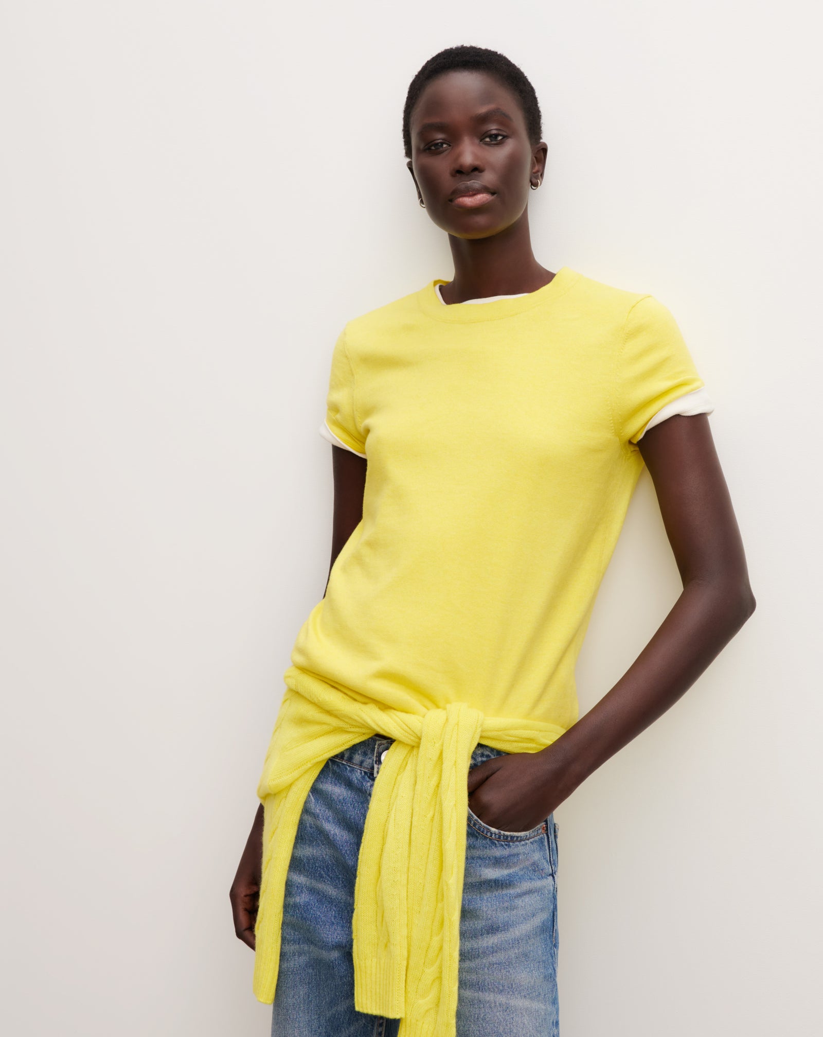 T-shirt ultrafin-JAUNE TENNIS-85% pima coton 15% cachemire