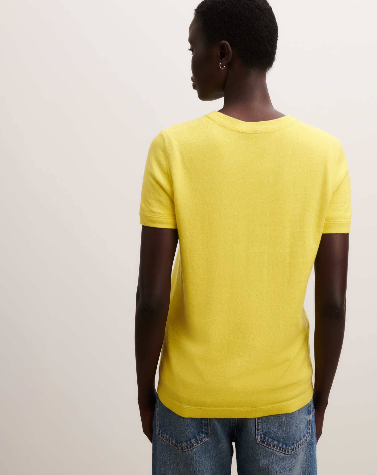 T-shirt ultrafin-JAUNE TENNIS-85% pima coton 15% cachemire