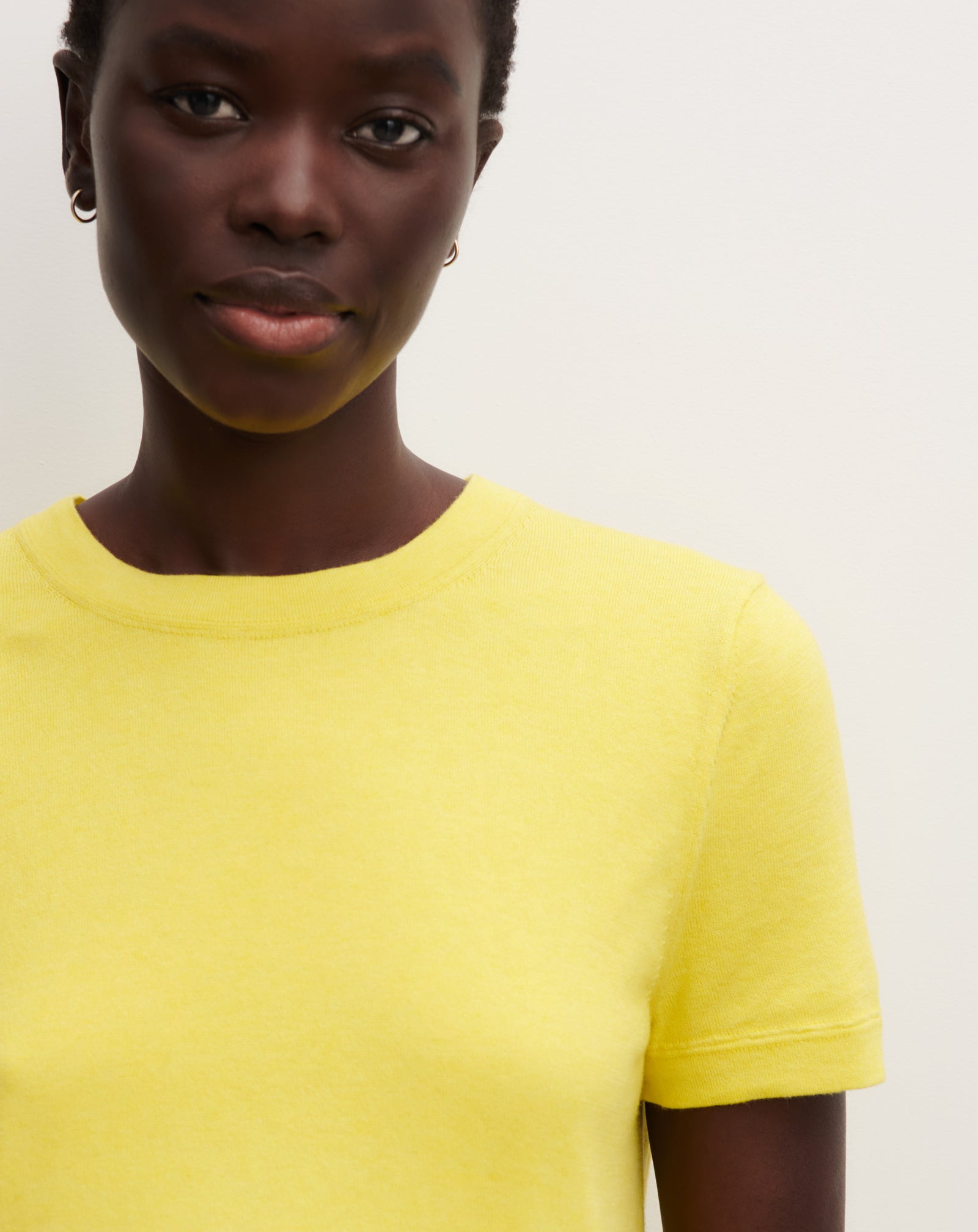 T-shirt ultrafin-JAUNE TENNIS-85% pima coton 15% cachemire
