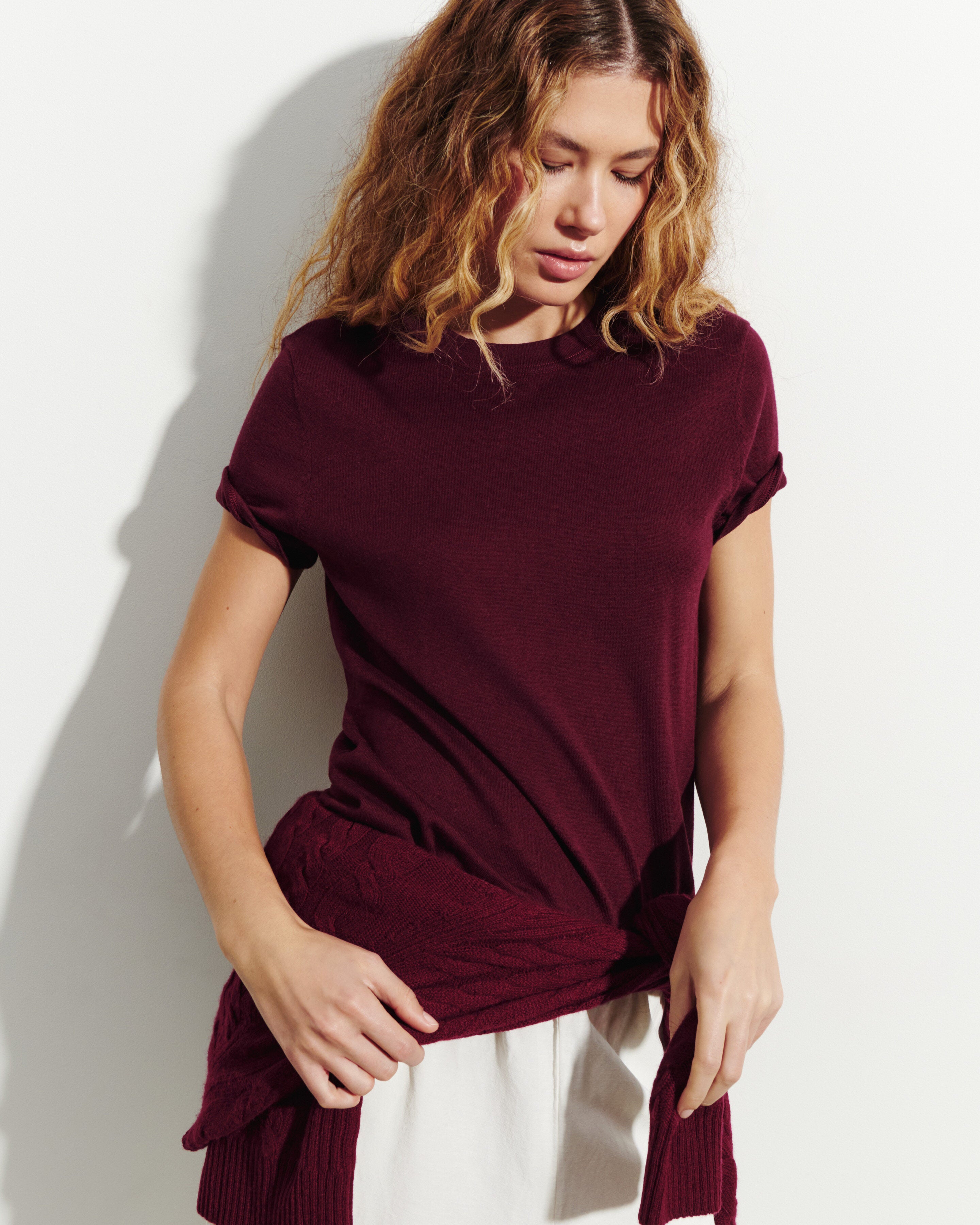T-shirt ultrafin-OXALIS-85% pima coton 15% cachemire