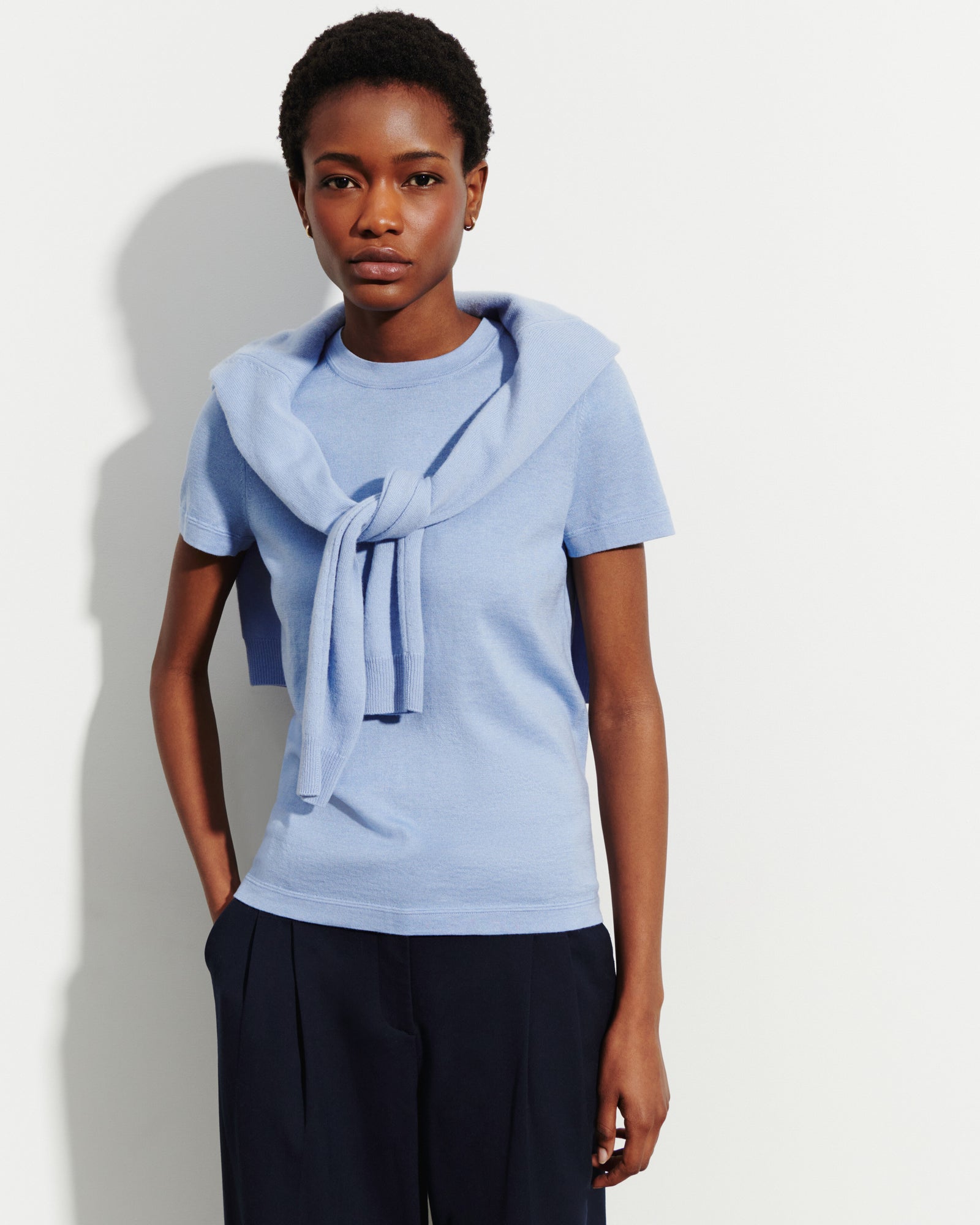 T-shirt ultrafin-BLEU AGATE-85% pima coton 15% cachemire