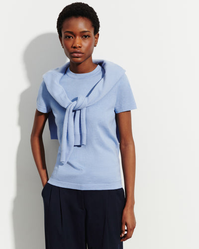 T-shirt ultrafin-BLEU AGATE-85% pima coton 15% cachemire