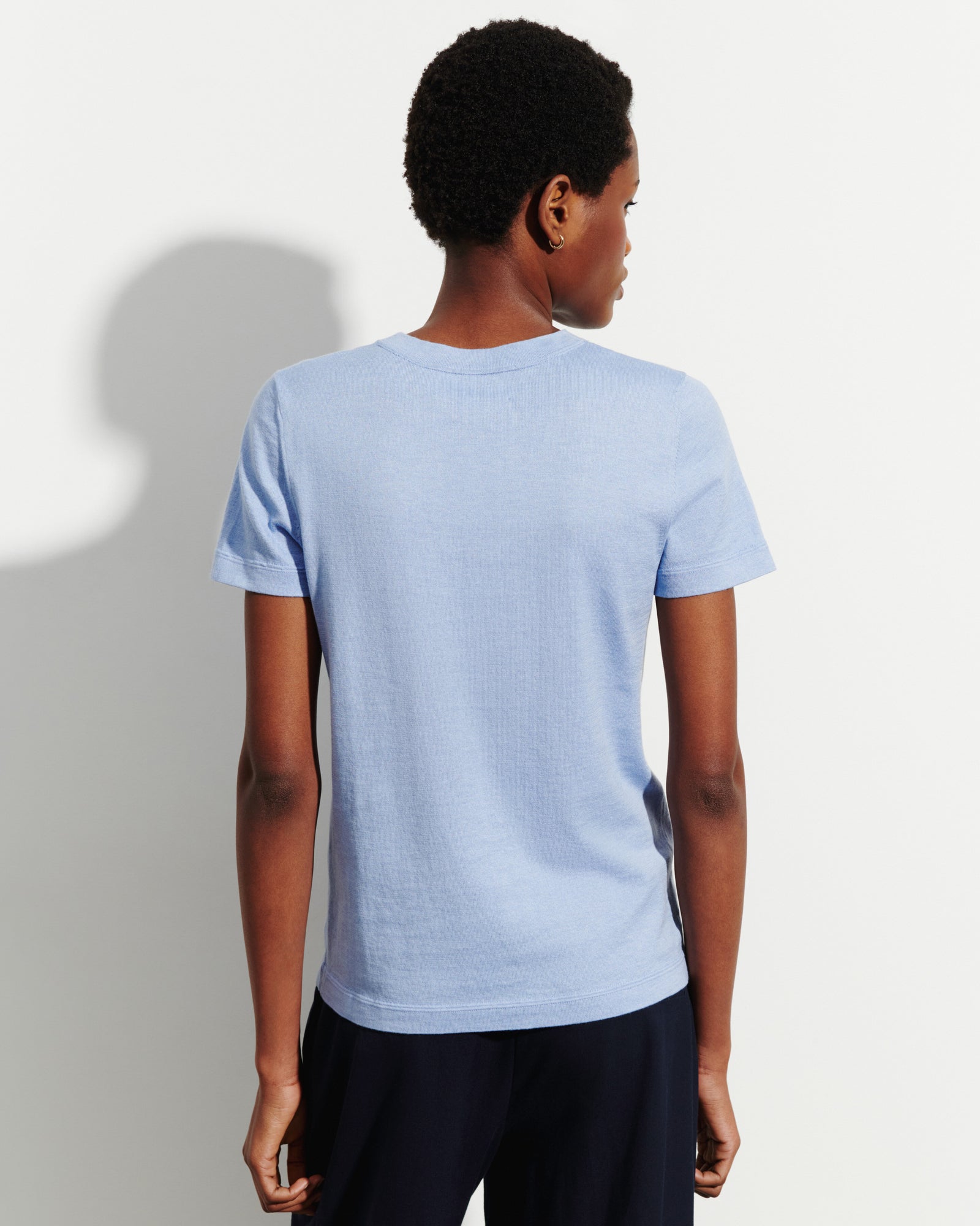 T-shirt ultrafin-BLEU AGATE-85% pima coton 15% cachemire