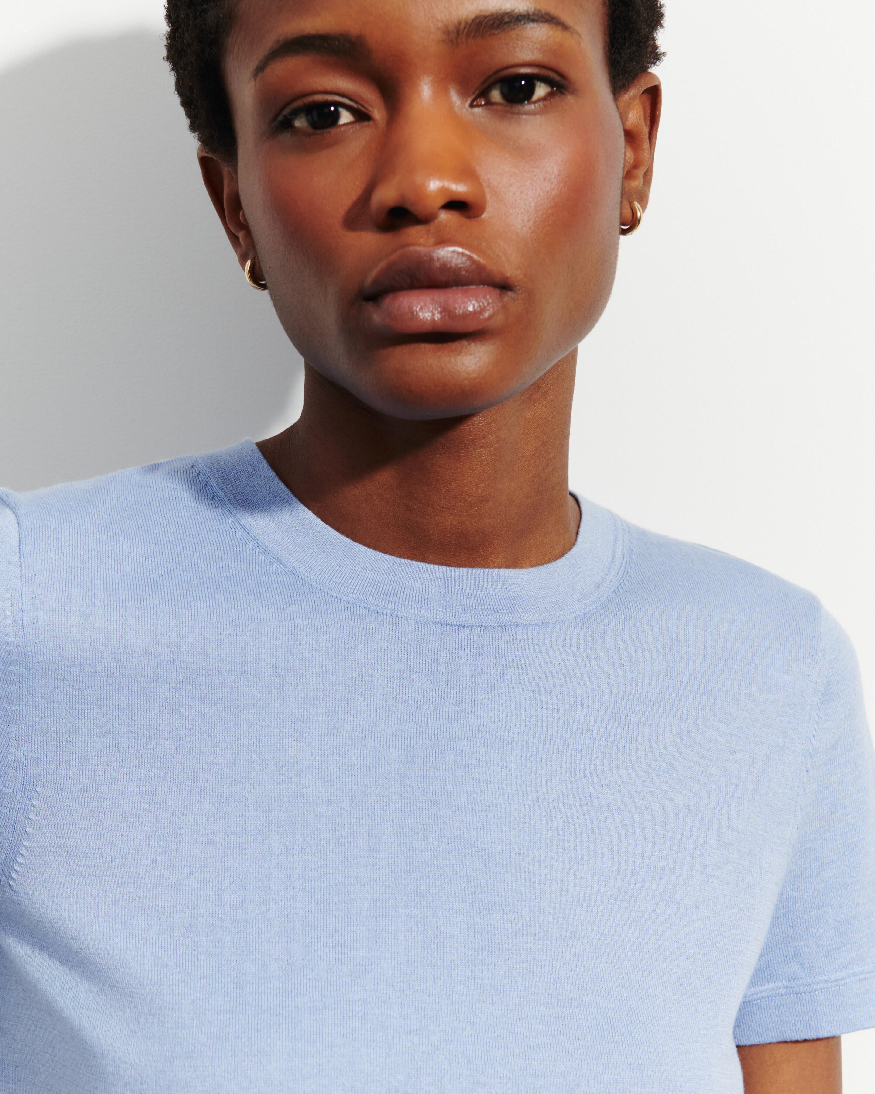 T-shirt ultrafin-BLEU AGATE-85% pima coton 15% cachemire