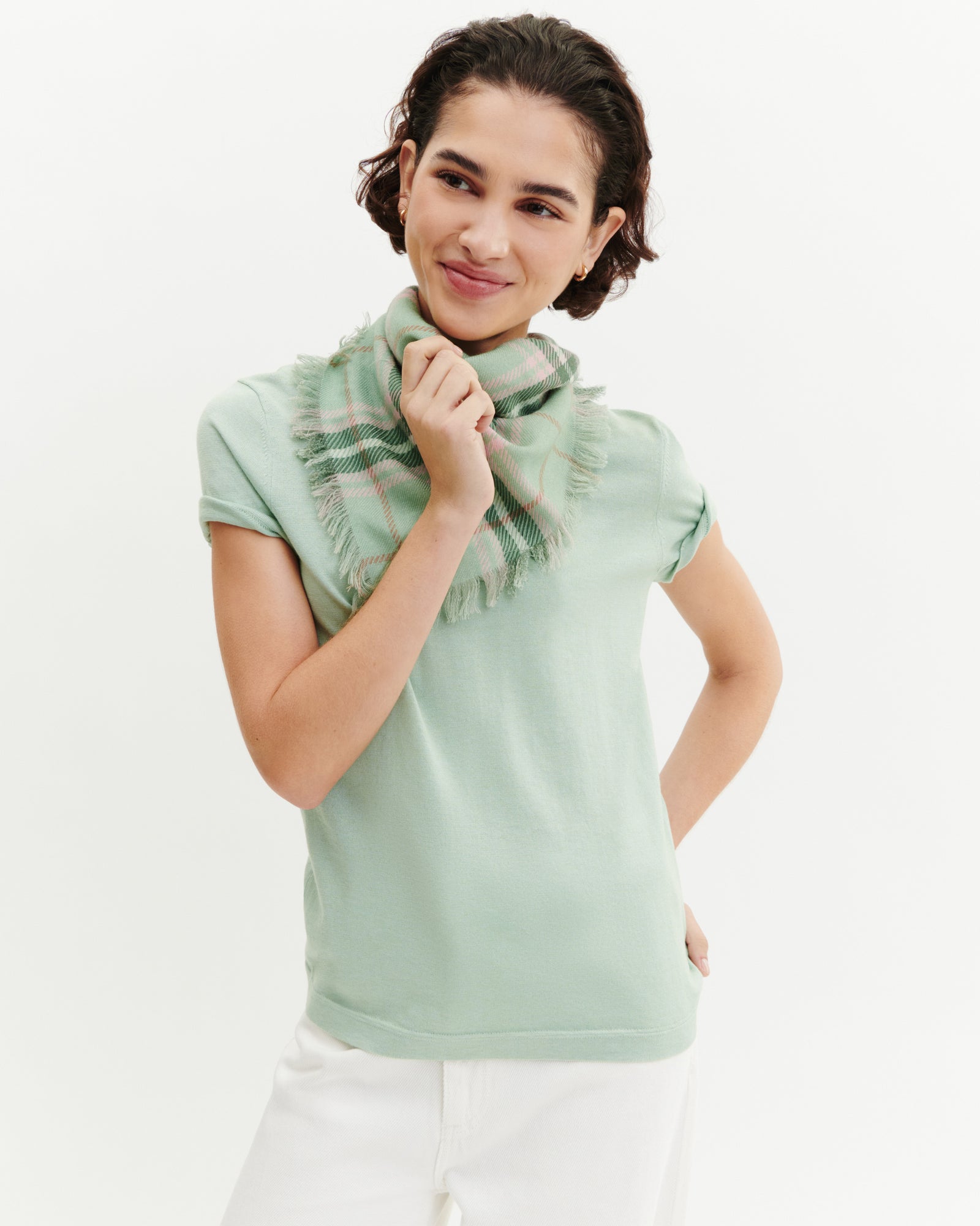 T-shirt ultrafin-VERT AMANDE-85% pima coton 15% cachemire