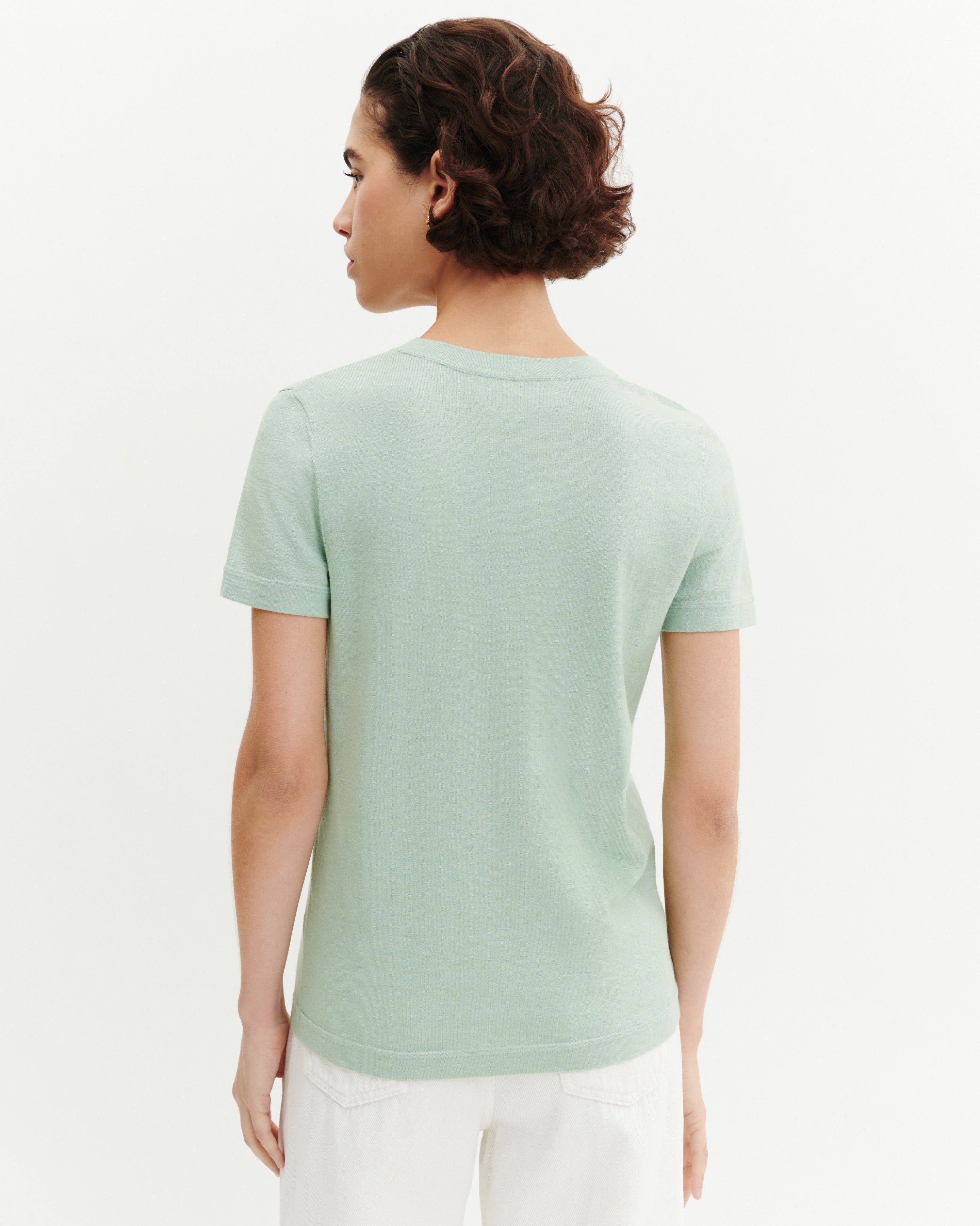 T-shirt ultrafin-VERT AMANDE-85% pima coton 15% cachemire
