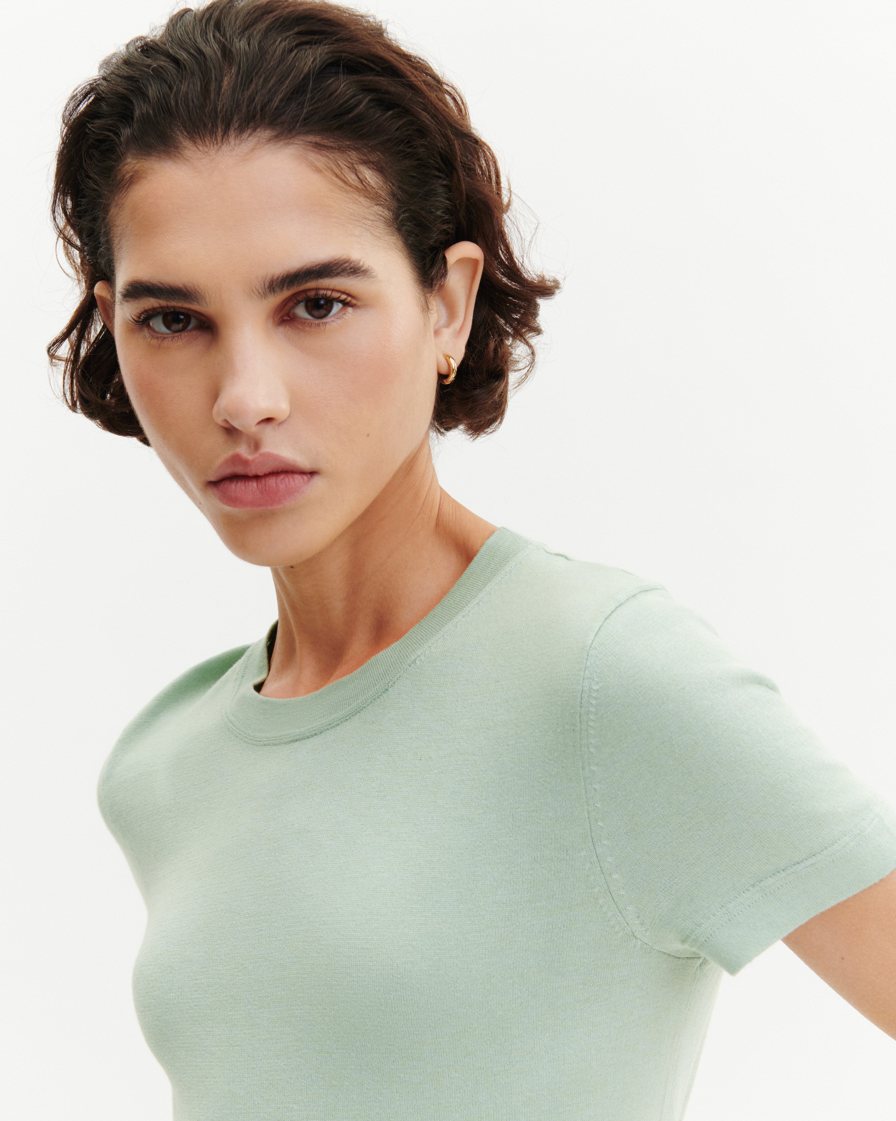 T-shirt ultrafin-VERT AMANDE-85% pima coton 15% cachemire