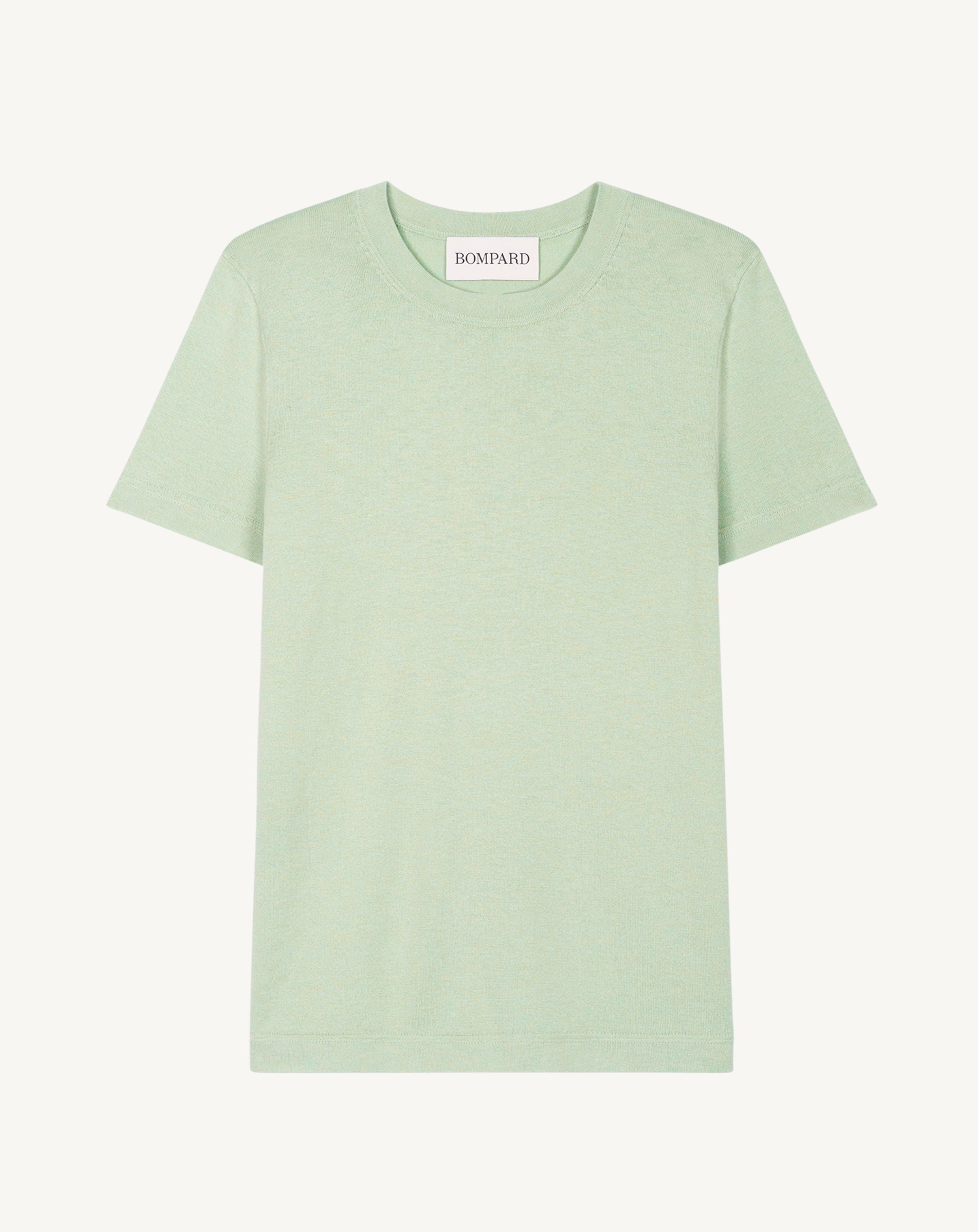 T-shirt ultrafin-VERT AMANDE-85% pima coton 15% cachemire