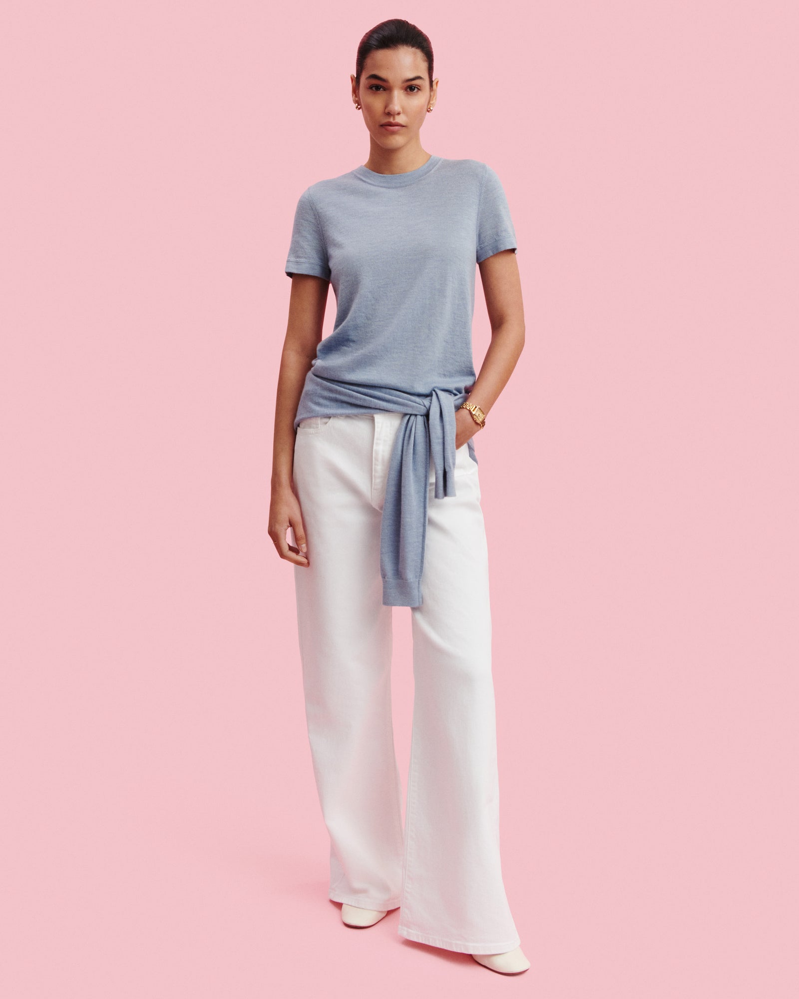 T-shirt Frida-BLEU GLACIER-85% pima coton 15% cachemire