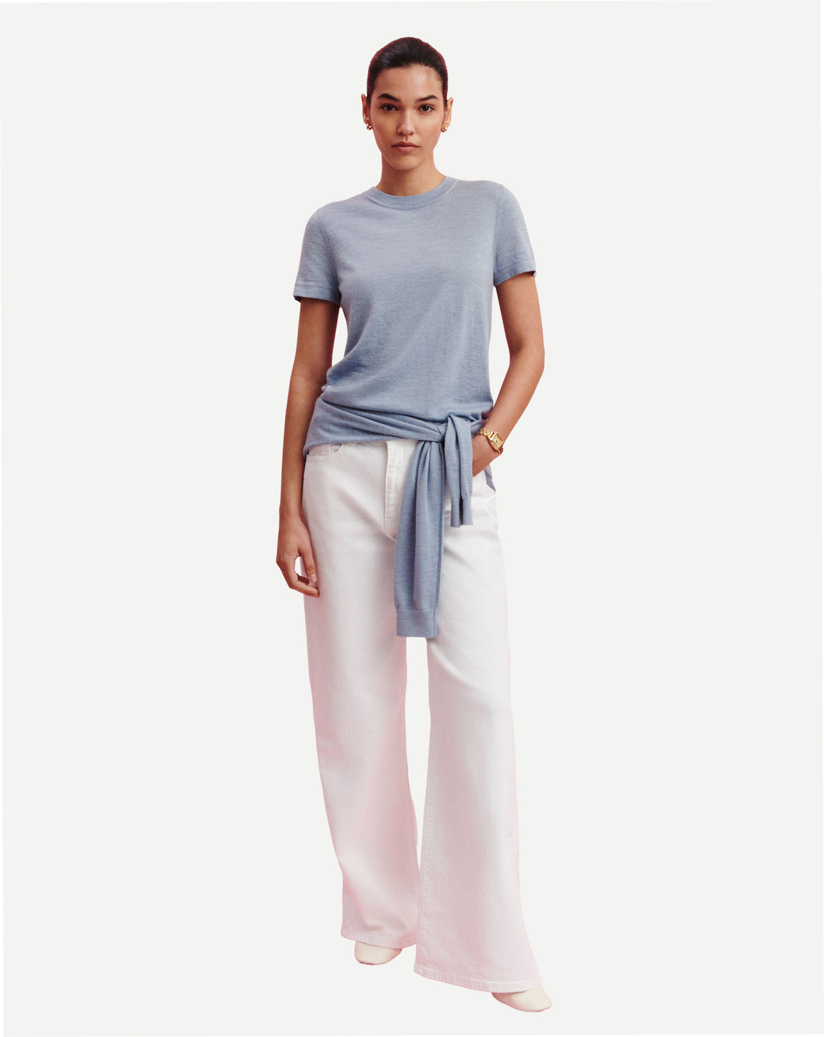 T-shirt Frida-BLEU GLACIER-85% pima coton 15% cachemire