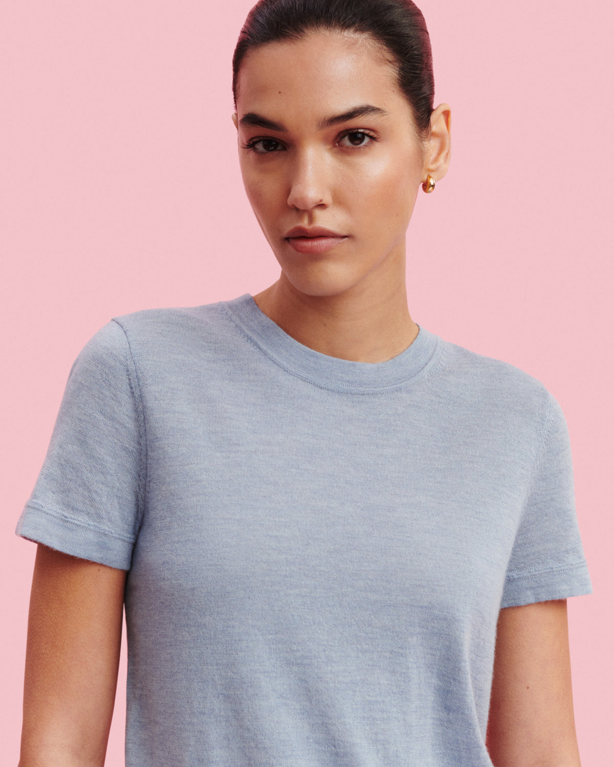 T-shirt Frida-BLEU GLACIER-85% pima coton 15% cachemire