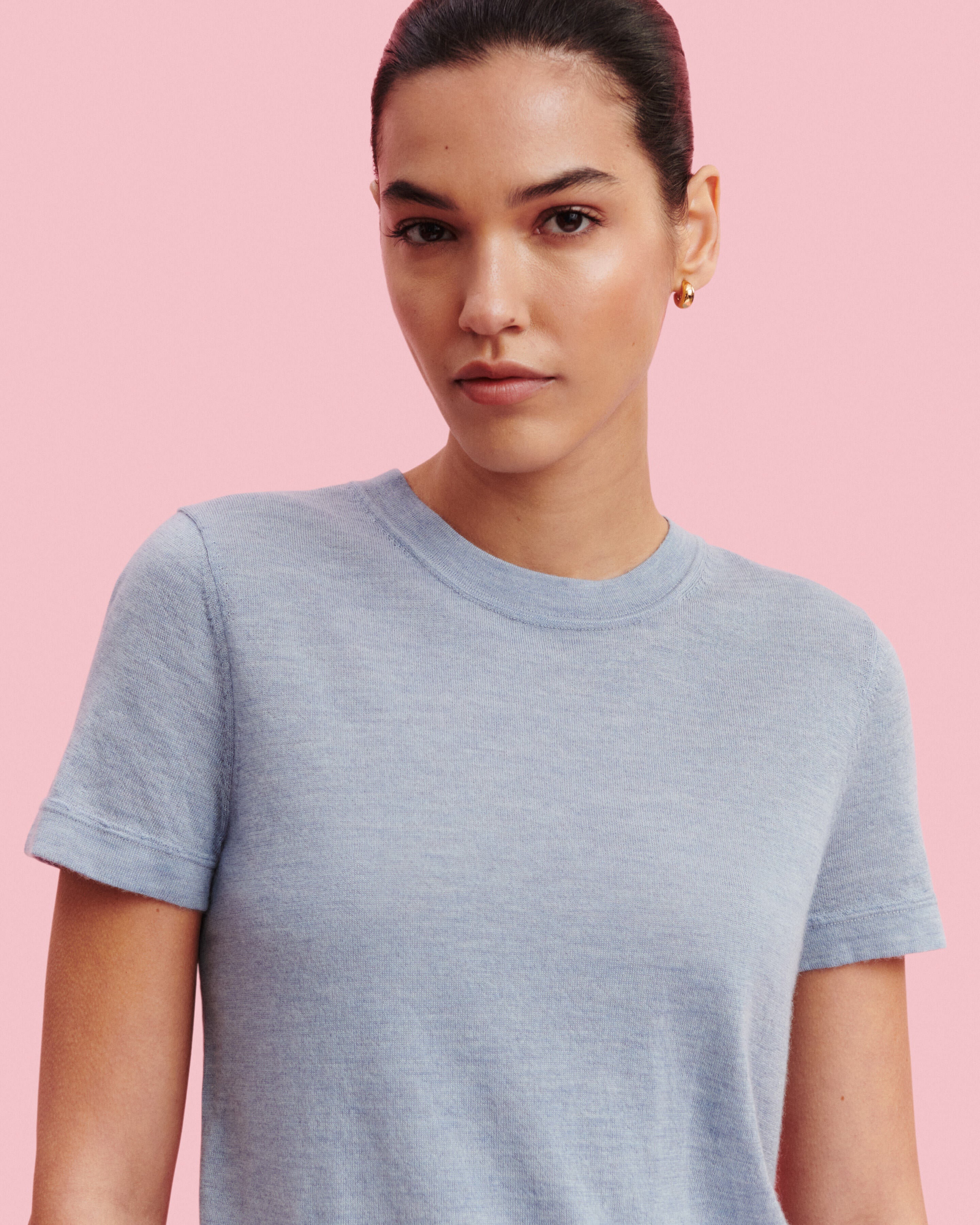 T-shirt Frida-BLEU GLACIER-85% pima coton 15% cachemire