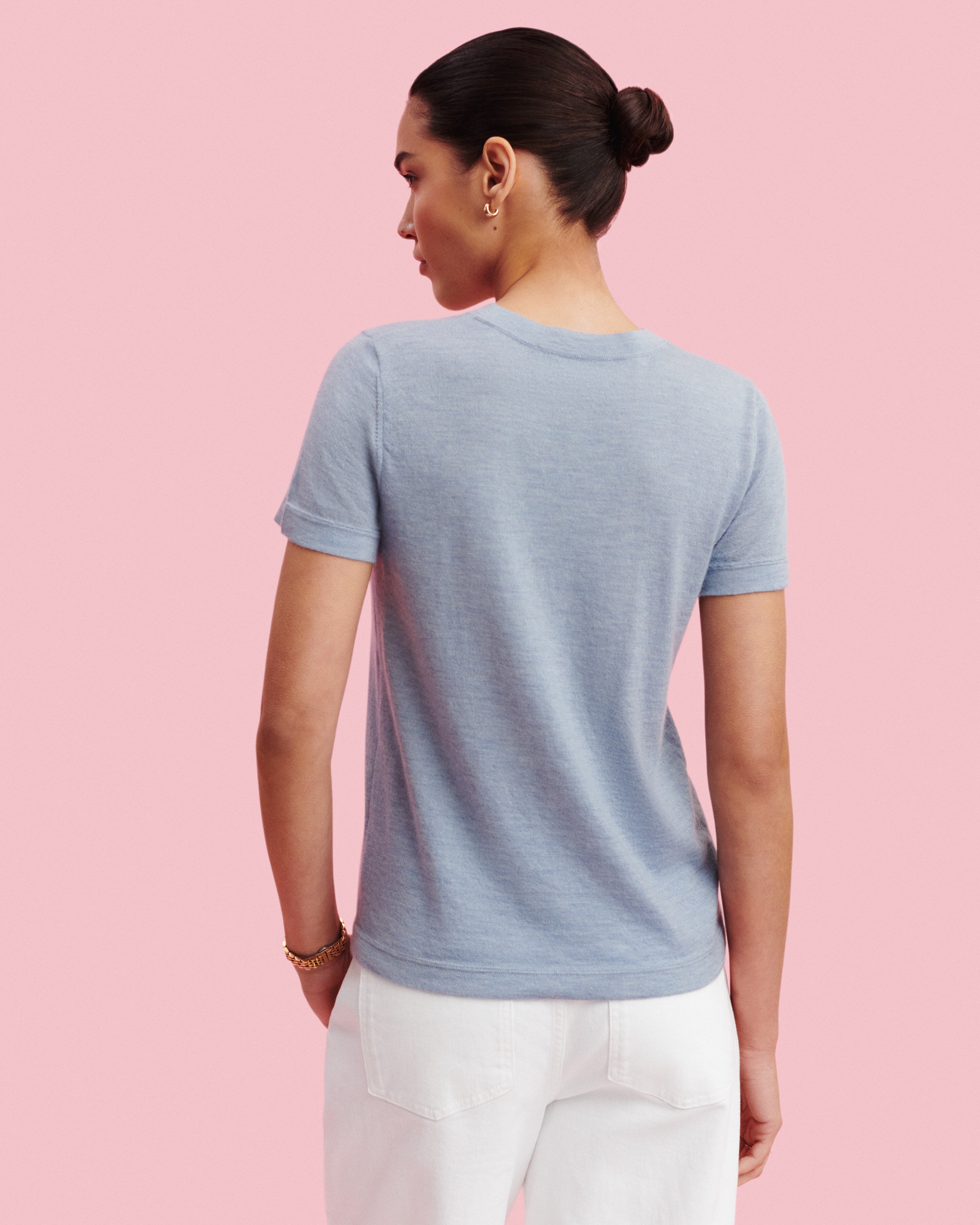 T-shirt Frida-BLEU GLACIER-85% pima coton 15% cachemire