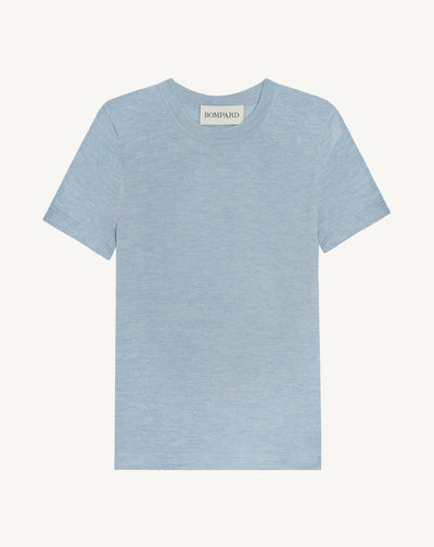 T-shirt ultrafin-BLEU GLACIER-85% pima coton 15% cachemire