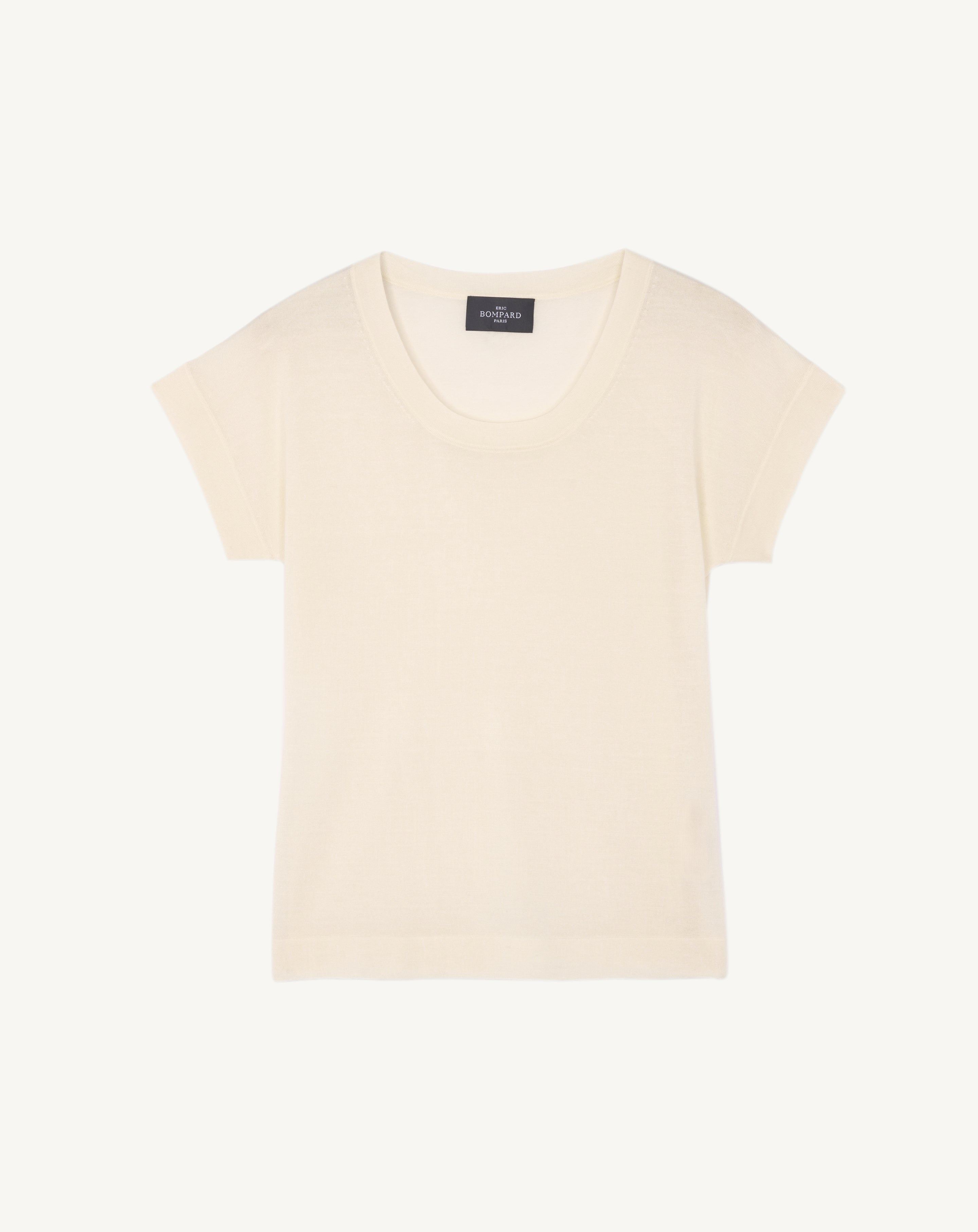 T-shirt col rond-NATUREL-70% cachemire 30% soie