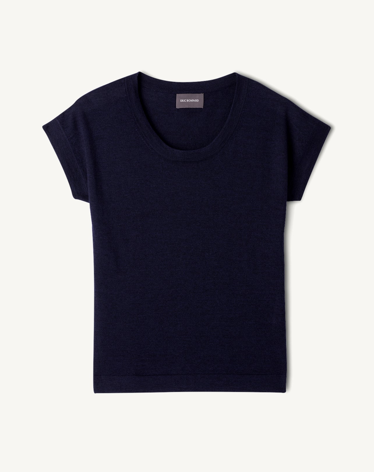 Col rond ultrafin manches courtes-MARINE-70% CACHEMIRE 30% SOIE