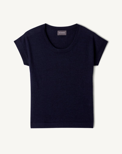Col rond ultrafin manches courtes-MARINE-70% CACHEMIRE 30% SOIE