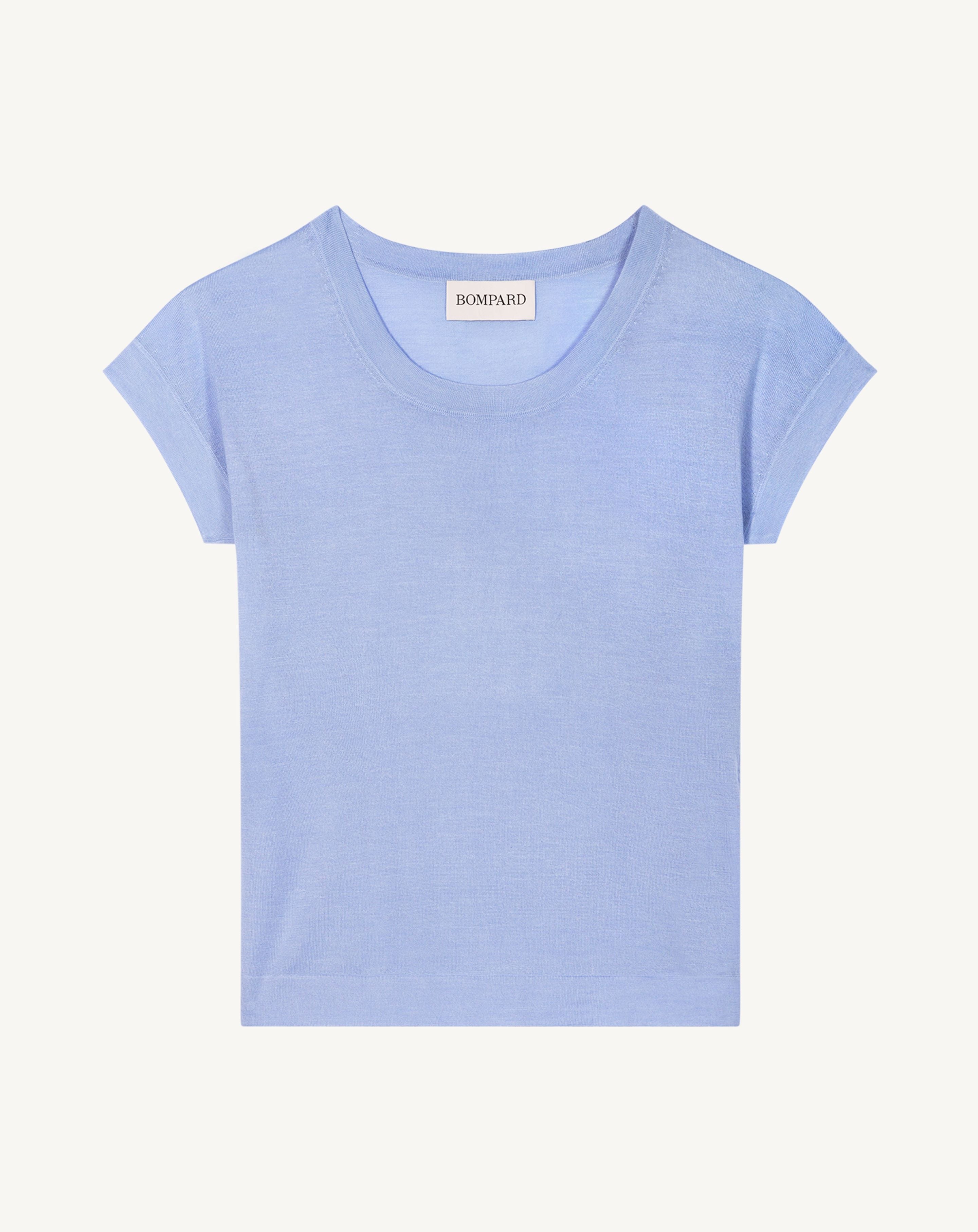 T-shirt col rond-BLEU AGATE-70% cachemire 30% soie