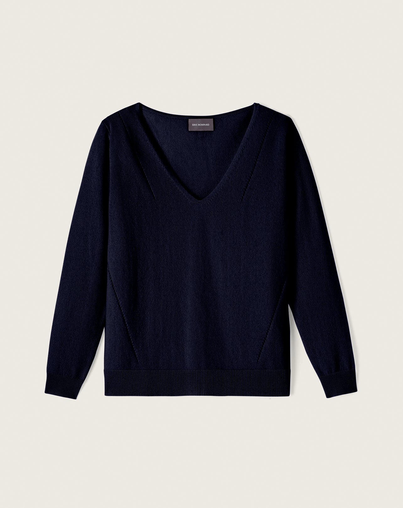 Pull V ample col à même lignes pointelle-MARINE-100% cachemire