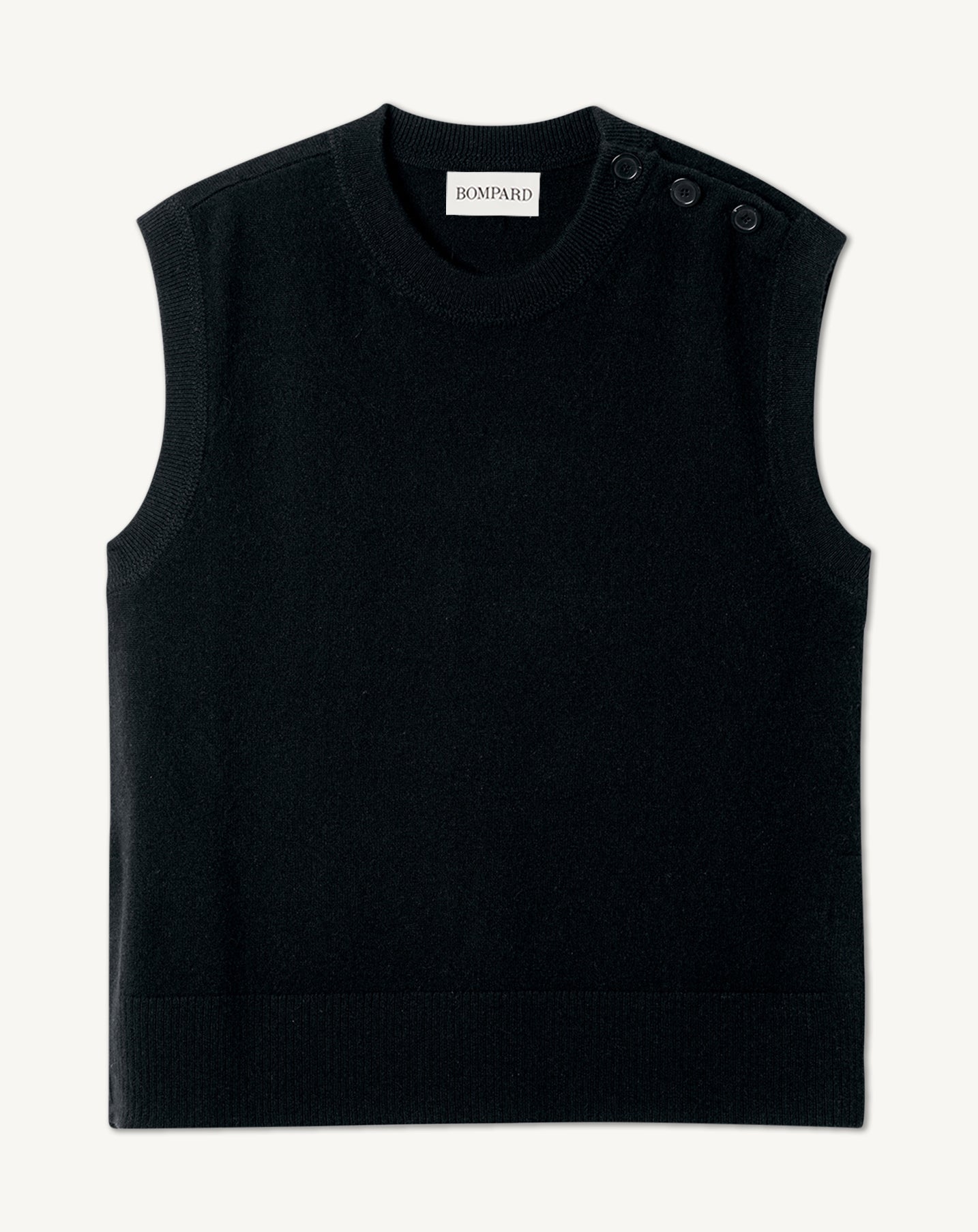 Col rond sans manches à boutons-NOIR-100% CACHEMIRE