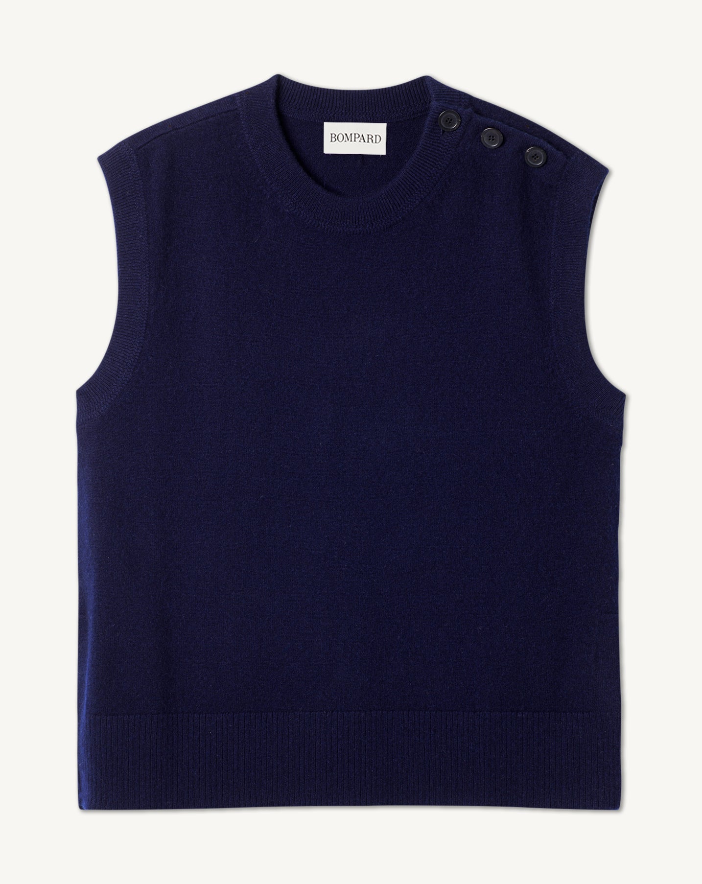 Col rond sans manches à boutons-MARINE-100% CACHEMIRE