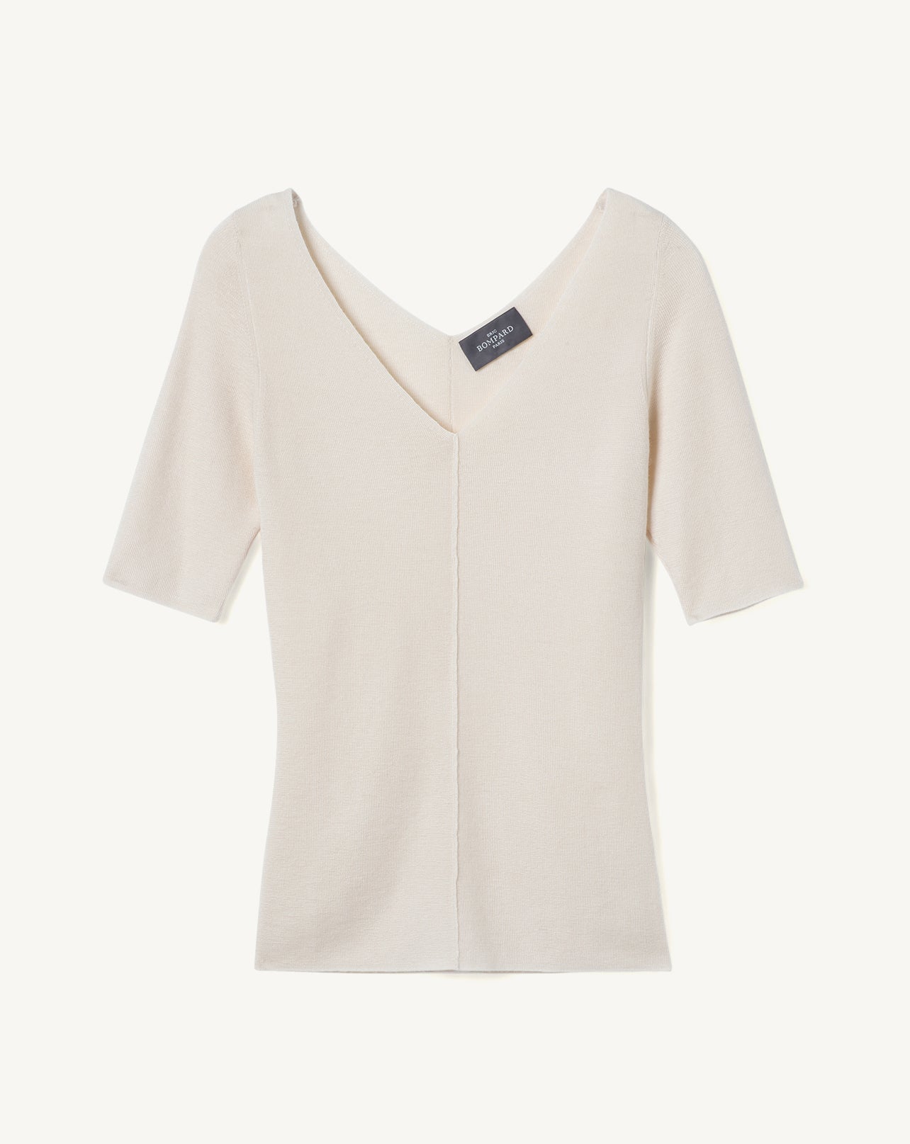 Col V manches courtes maille unie-PLATRE-70% CACHEMIRE 30% SOIE