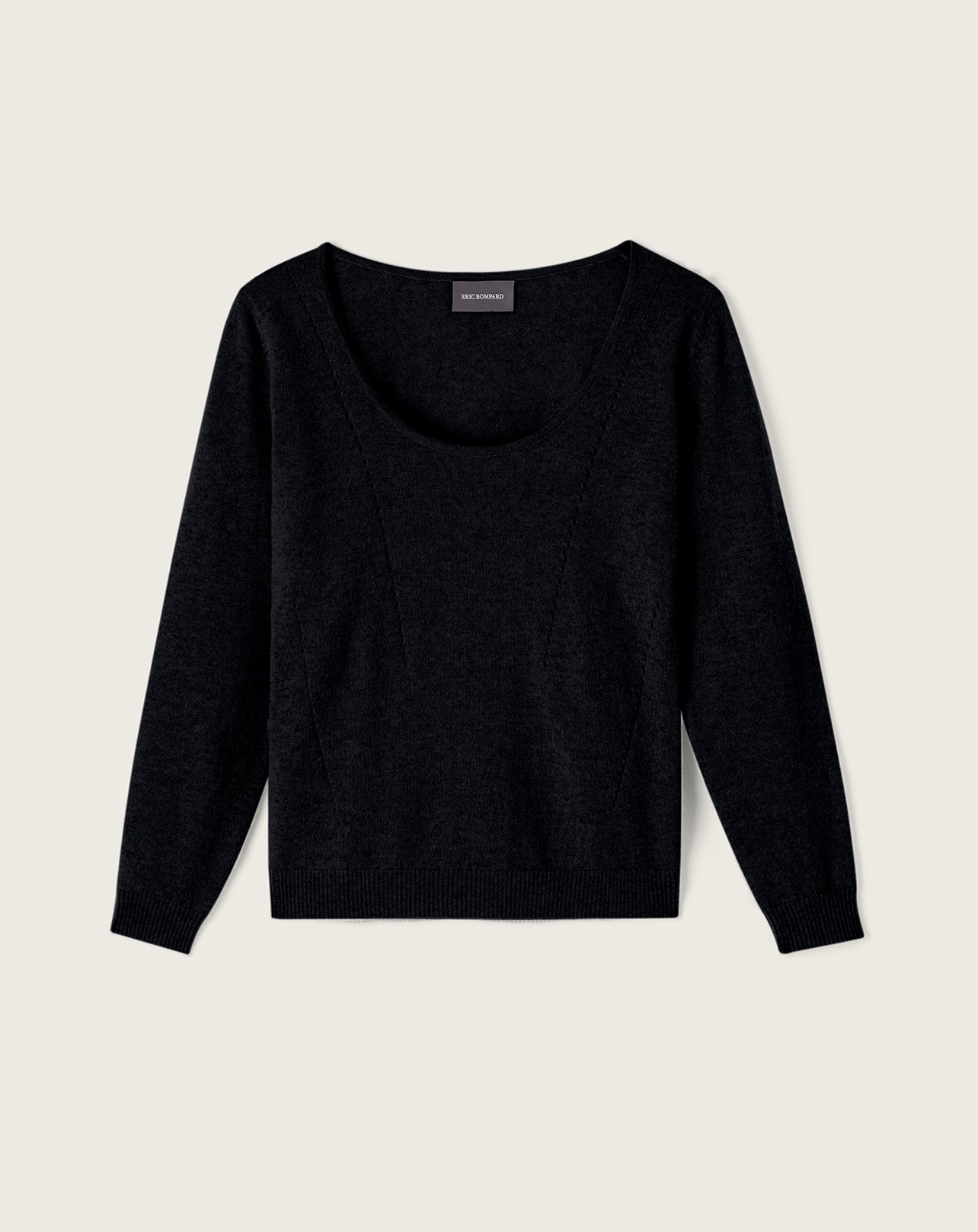 Col danseuse cintré lignes pointelle-NOIR-100% cachemire