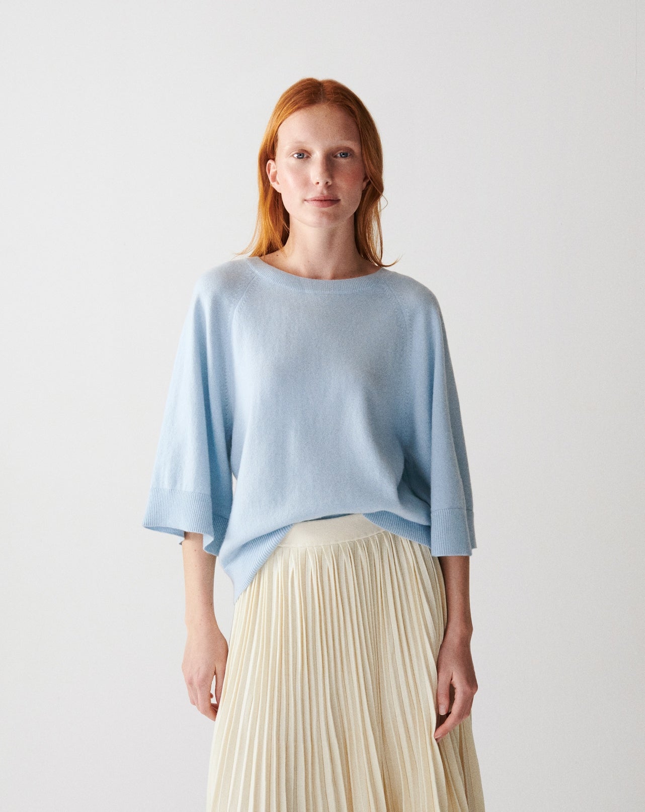 Pull col rond manches kimono-BLEU ZELLIGE-100% CACHEMIRE