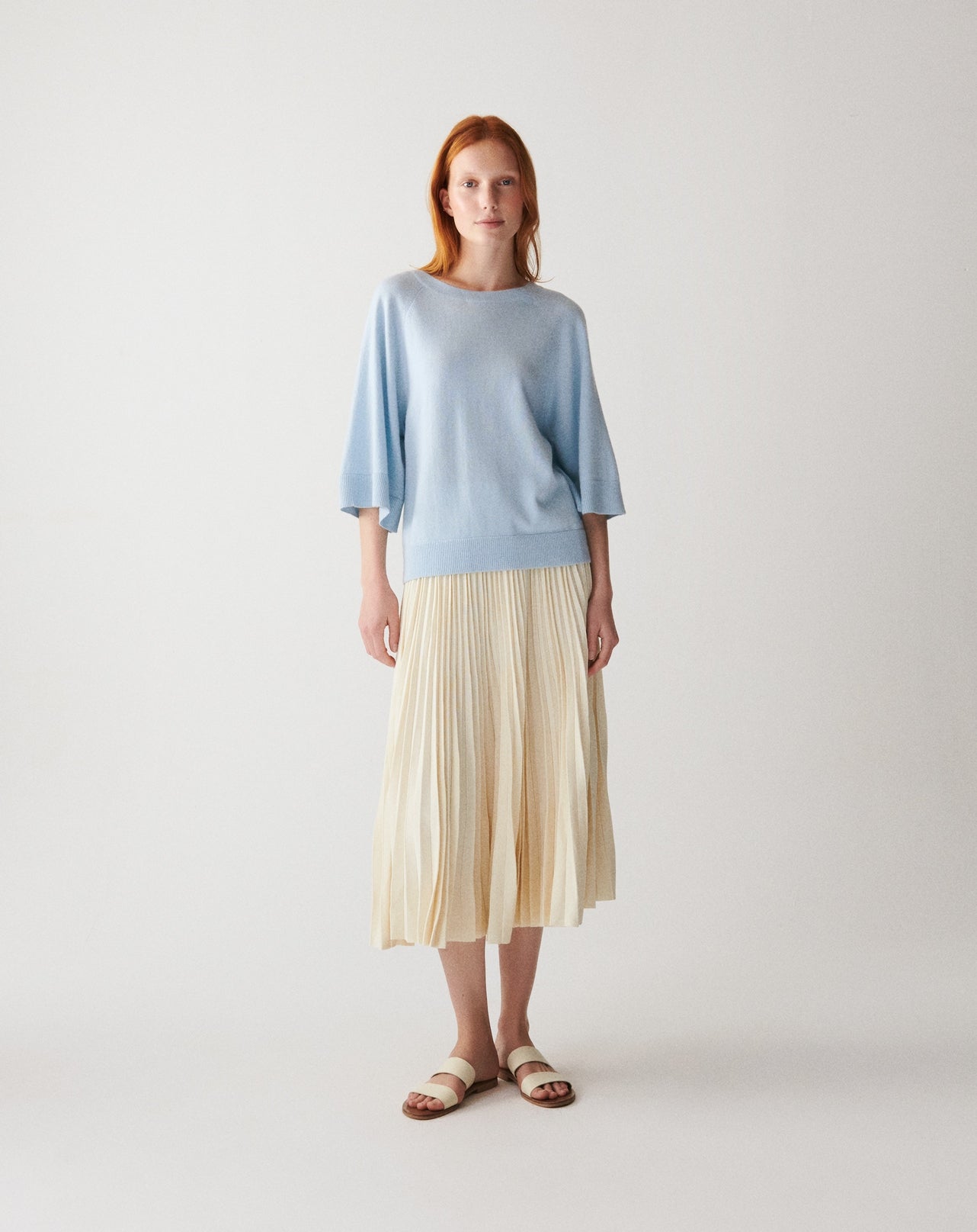 Pull col rond manches kimono-BLEU ZELLIGE-100% CACHEMIRE