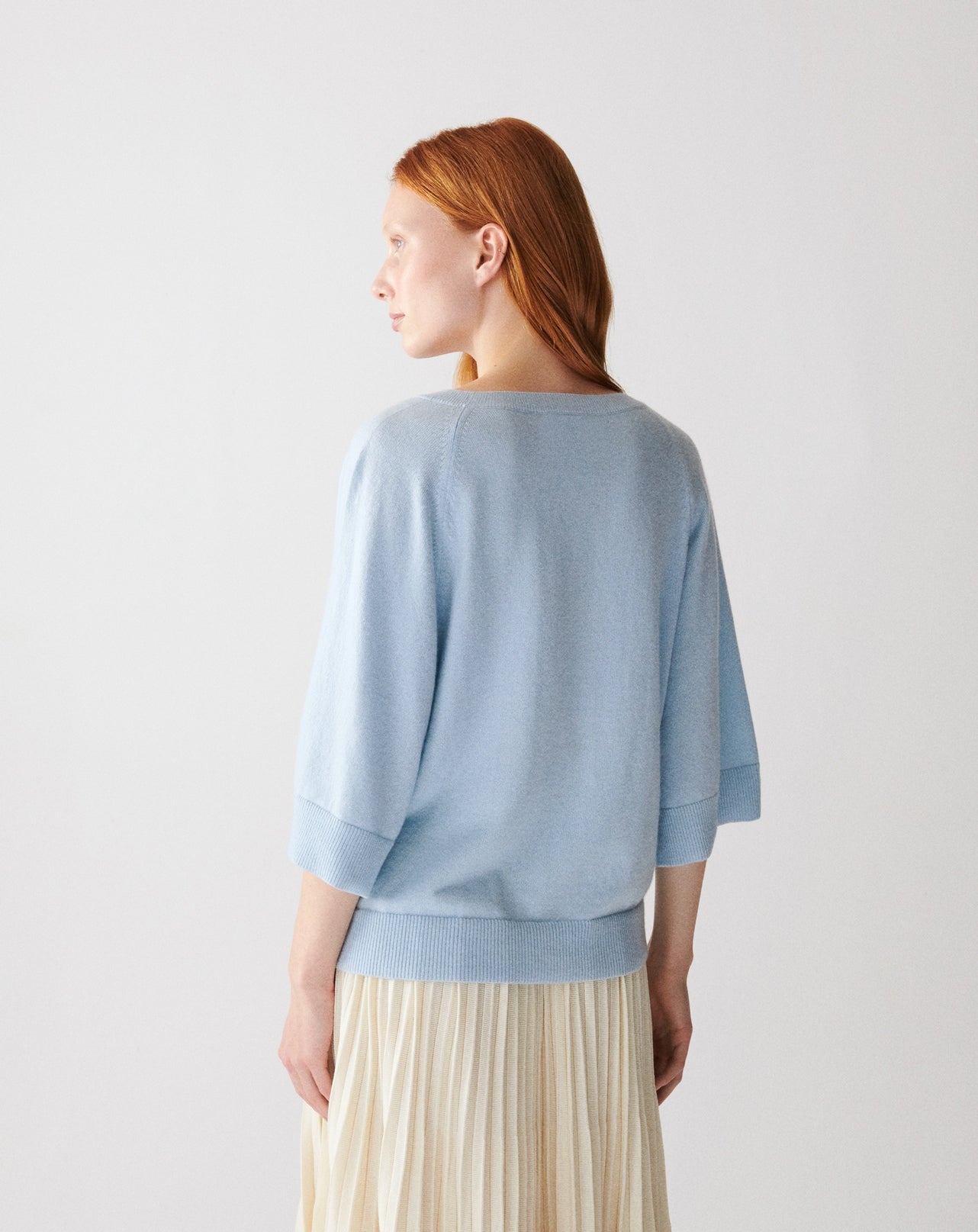 Pull col rond manches kimono-BLEU ZELLIGE-100% CACHEMIRE