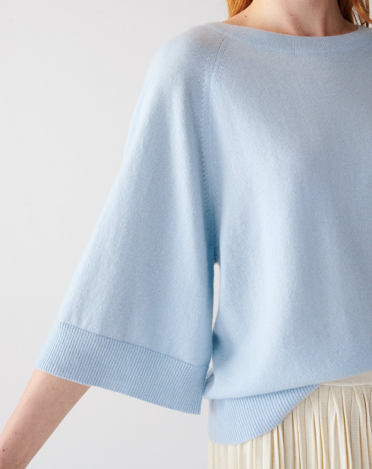 Pull col rond manches kimono-BLEU ZELLIGE-100% CACHEMIRE