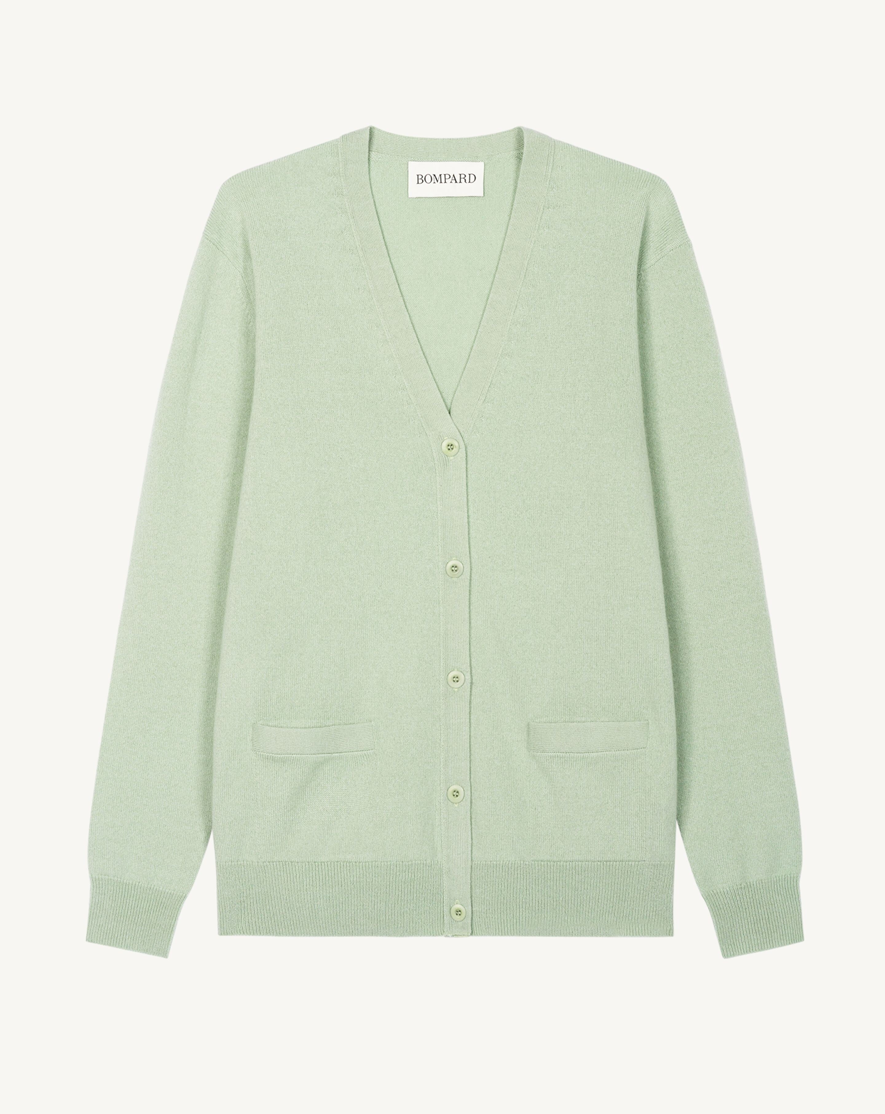 Gilet classique-VERT AMANDE-100% cachemire
