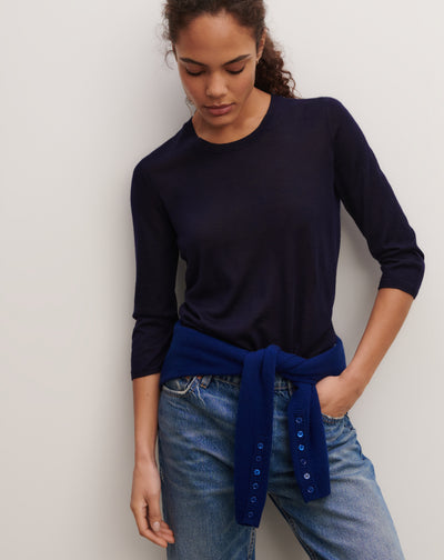 Pull col rond -MARINE-70% cachemire 30% soie