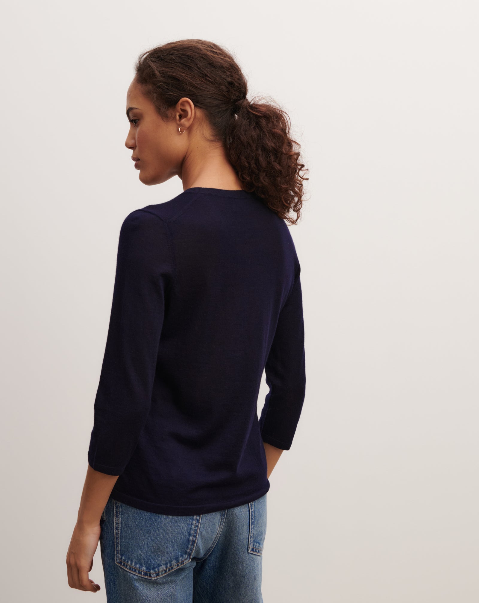 Pull col rond -MARINE-70% cachemire 30% soie