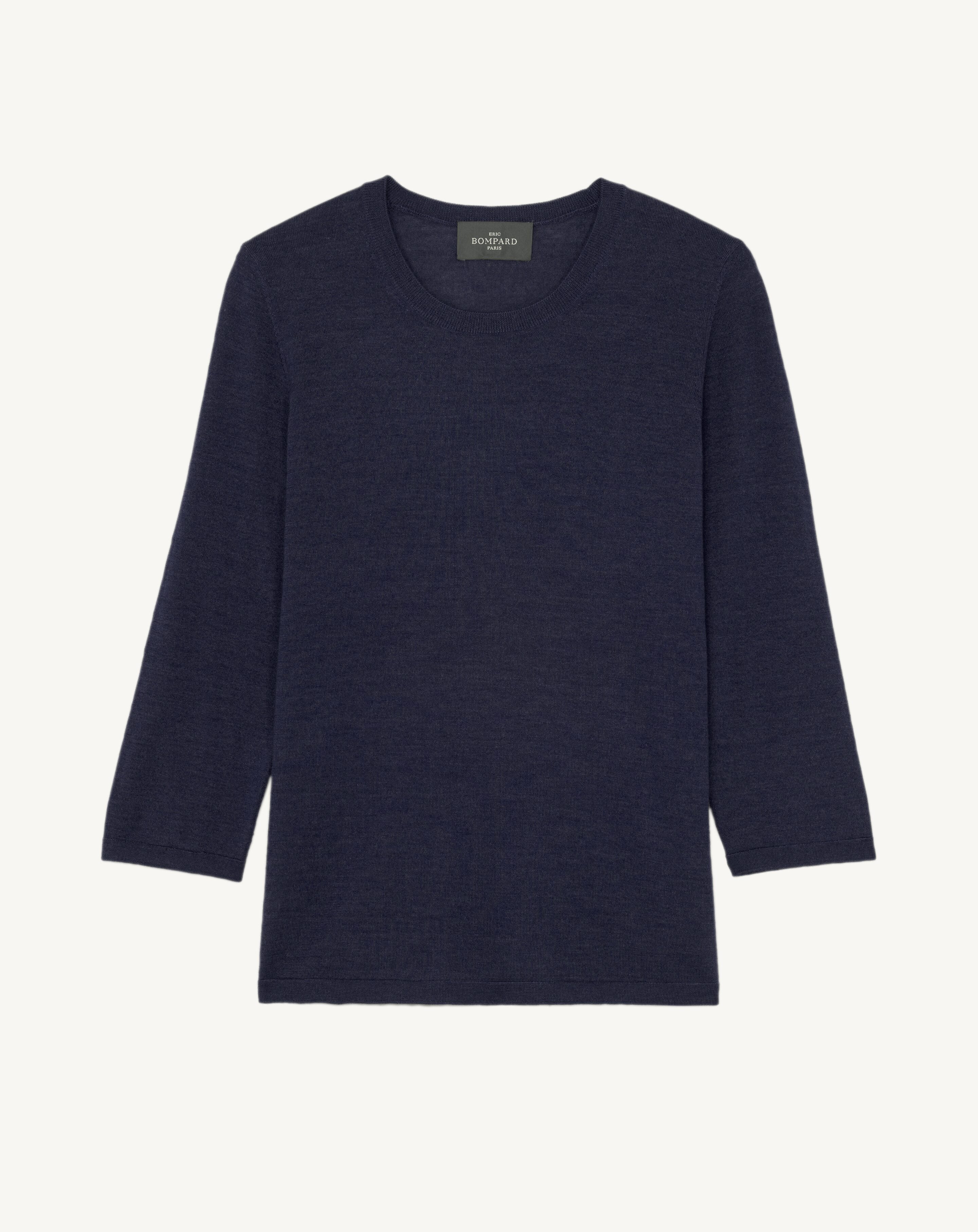 Pull col rond ultrafin manches 3/4-MARINE-70% CACHEMIRE 30% SOIE