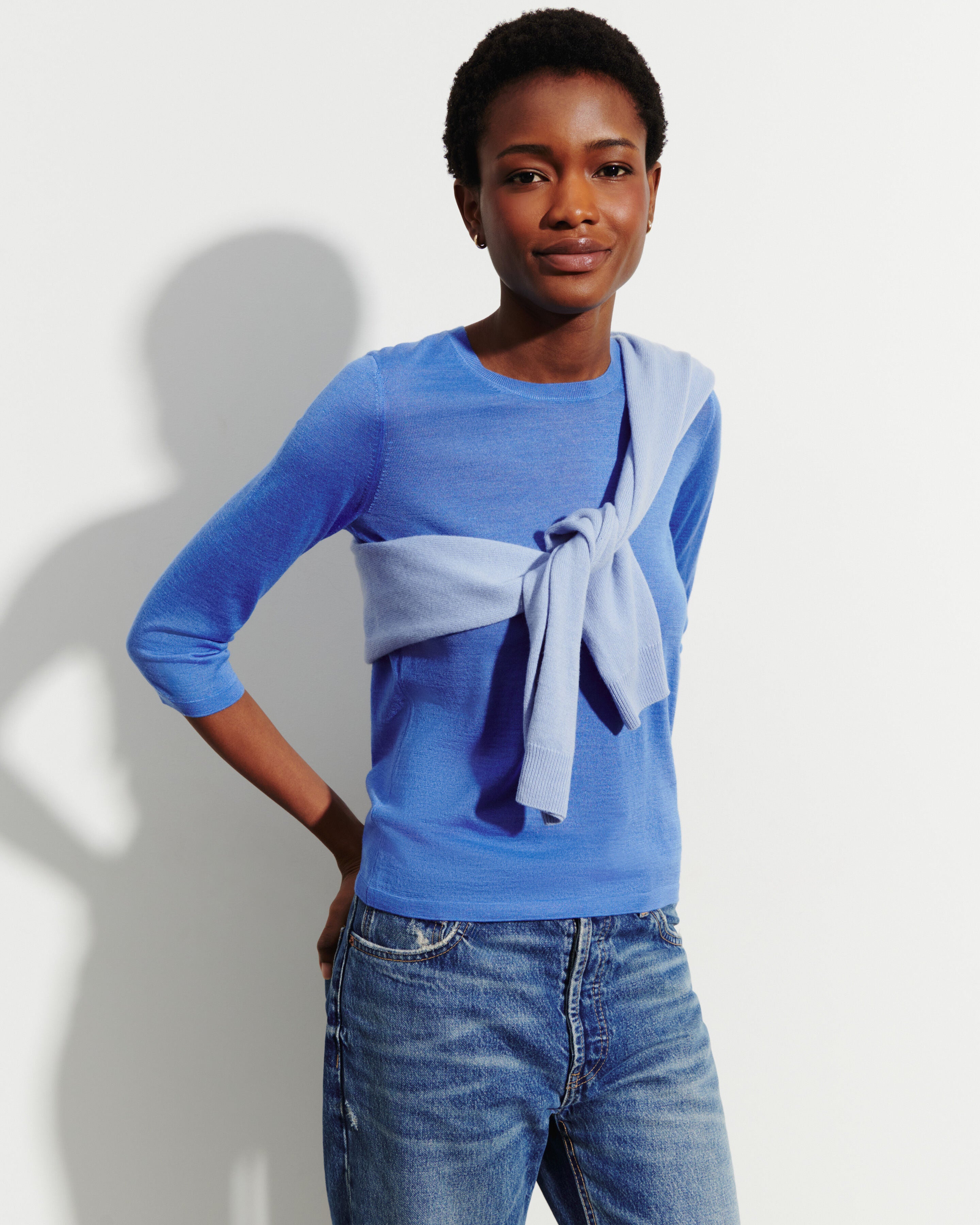 Pull col rond -BLEU ALTHEA-70% cachemire 30% soie
