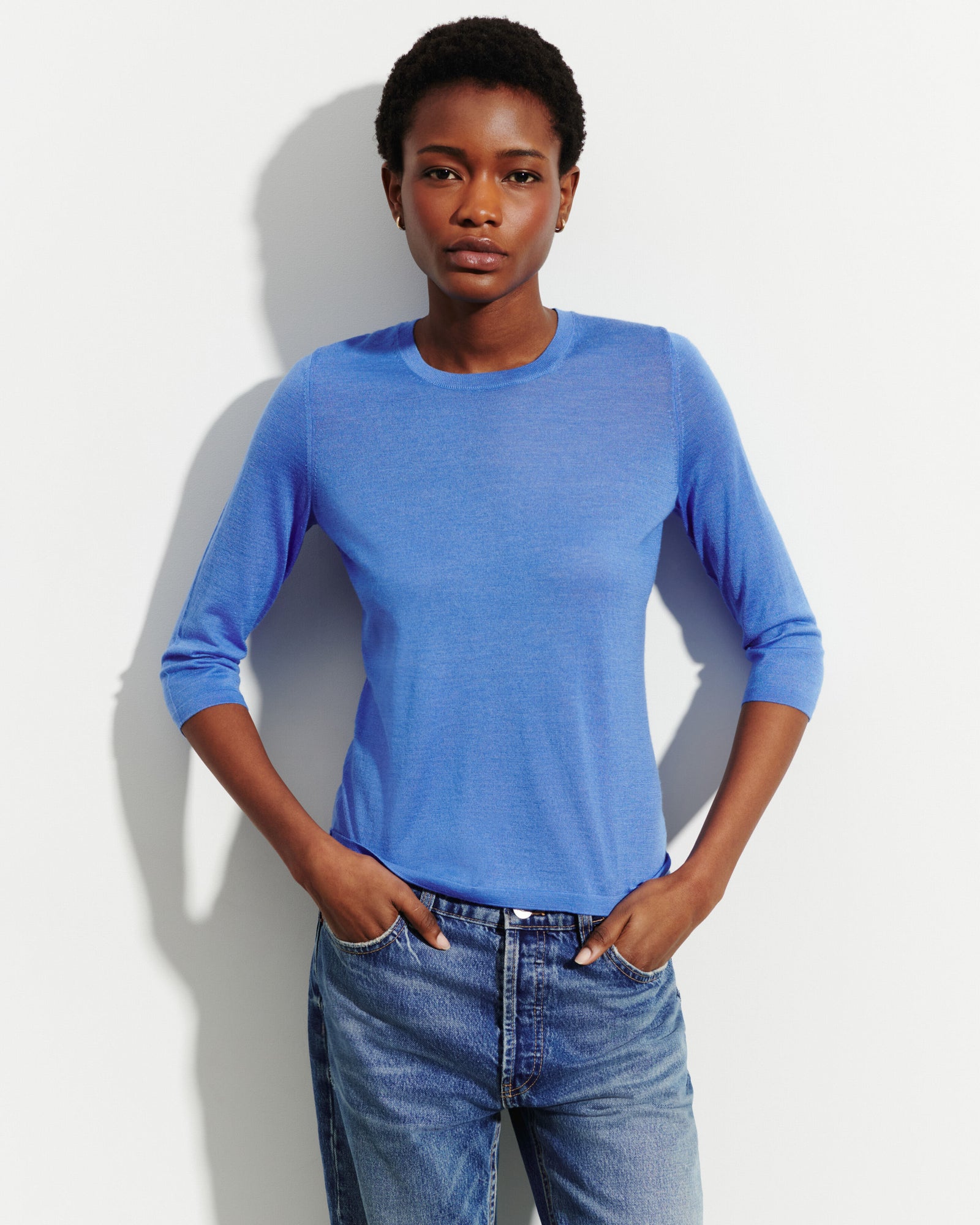 Pull col rond -BLEU ALTHEA-70% cachemire 30% soie