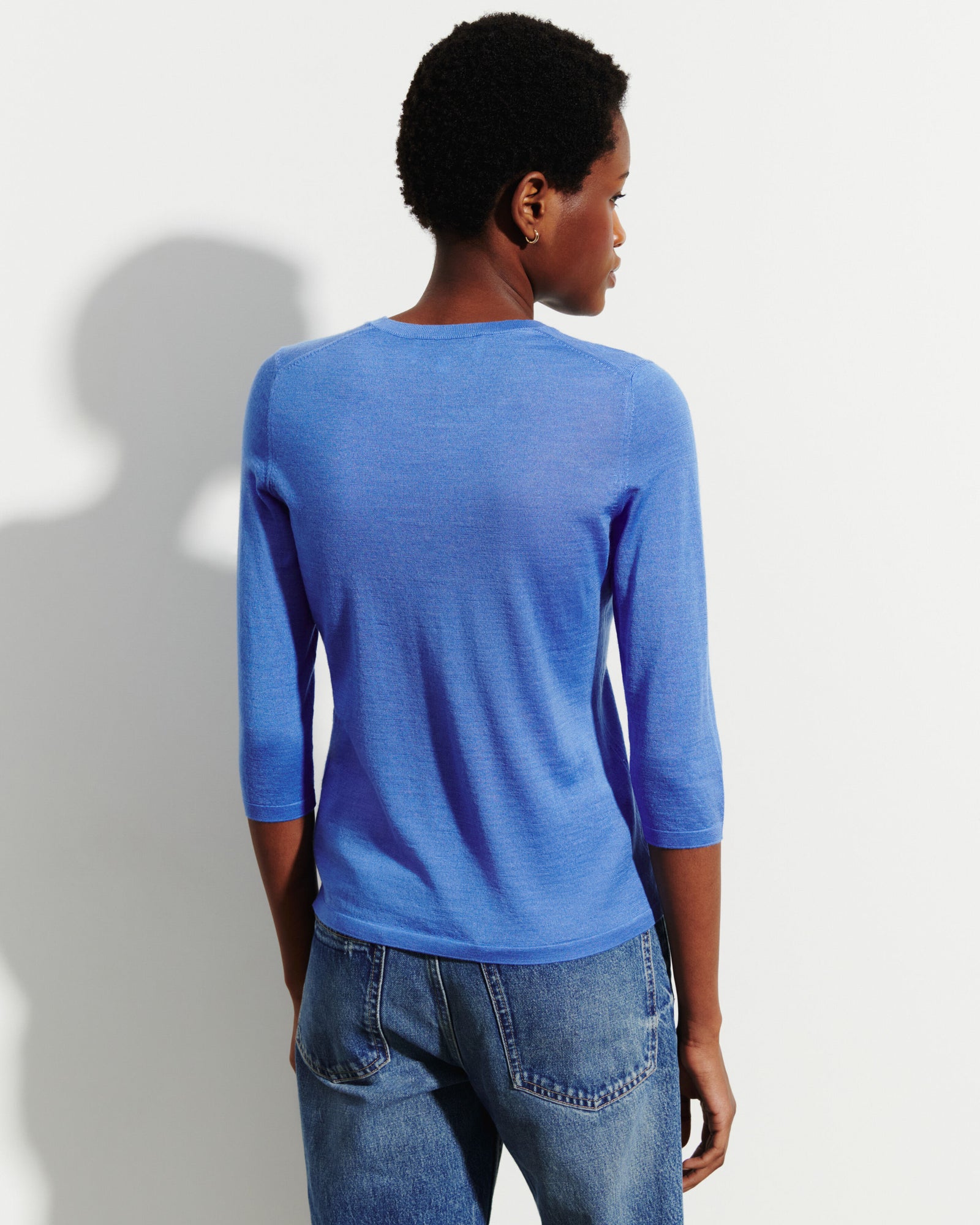 Pull col rond -BLEU ALTHEA-70% cachemire 30% soie