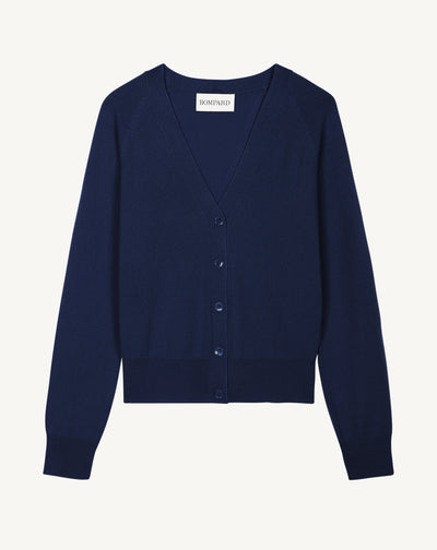 Gilet manches raglan-BLEU NOCTURNE-100% CACHEMIRE